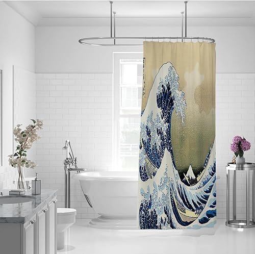 Miniatura 2 de BYJING Art Cortina de ducha con estampado de Van Gogh estilo japonés Hokusai The Great Wave Off Kanagawa cortina de ducha para baño calidad de hotel
