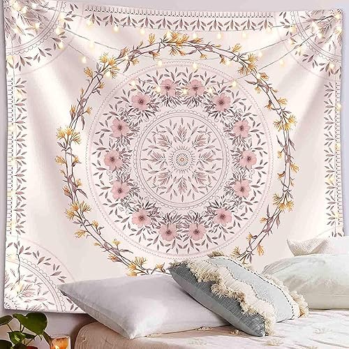 Miniatura 9 de Tapiz de mandala para colgar en la pared, tapiz psicodélico de flores, decoración para colgar en la pared, para sala de estar, dormitorio, estampado