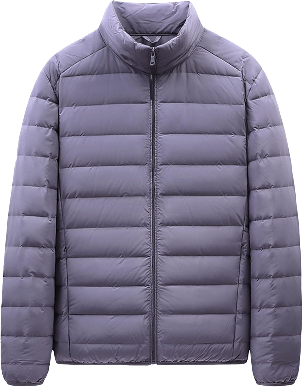 Men's Stand Collar Down Jacket Packable Puffer Lightweight Casual Coat Warm Outdoor Windproof Solid Color Outwear