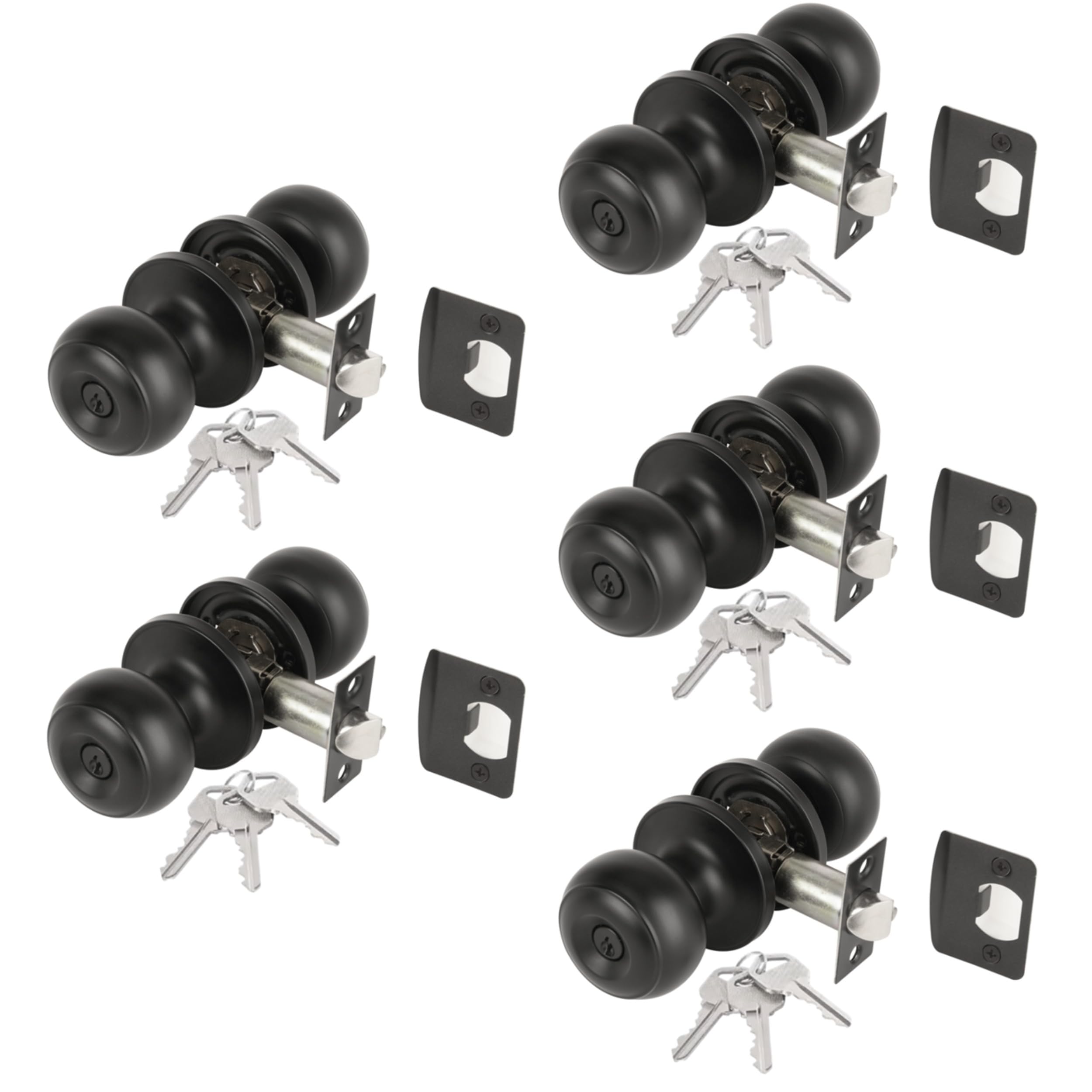 Hunta Black Matt Handlezone® 5 Sets Riva Entrance Knobset, Key Locked Door Knobset, Adjustable 60-70Mm Latch –