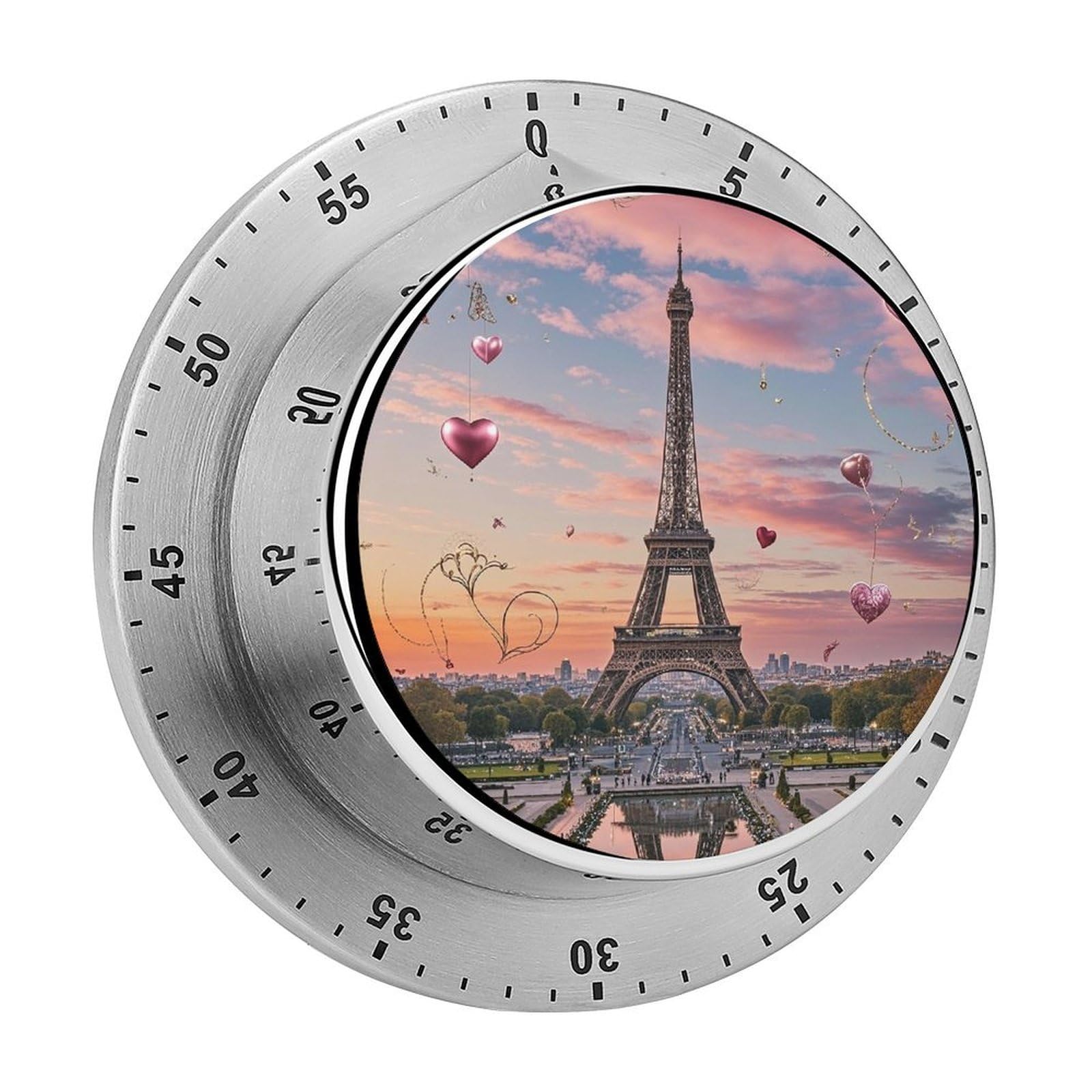 Romantic Paris Eiffel Tower Visual Timer with Loud Alarm 60-Minute Kitchen Timers Exquisite Stainless Steel Body - Mechanical Desk Timer Countdown Clock for Cooking Chef Clock