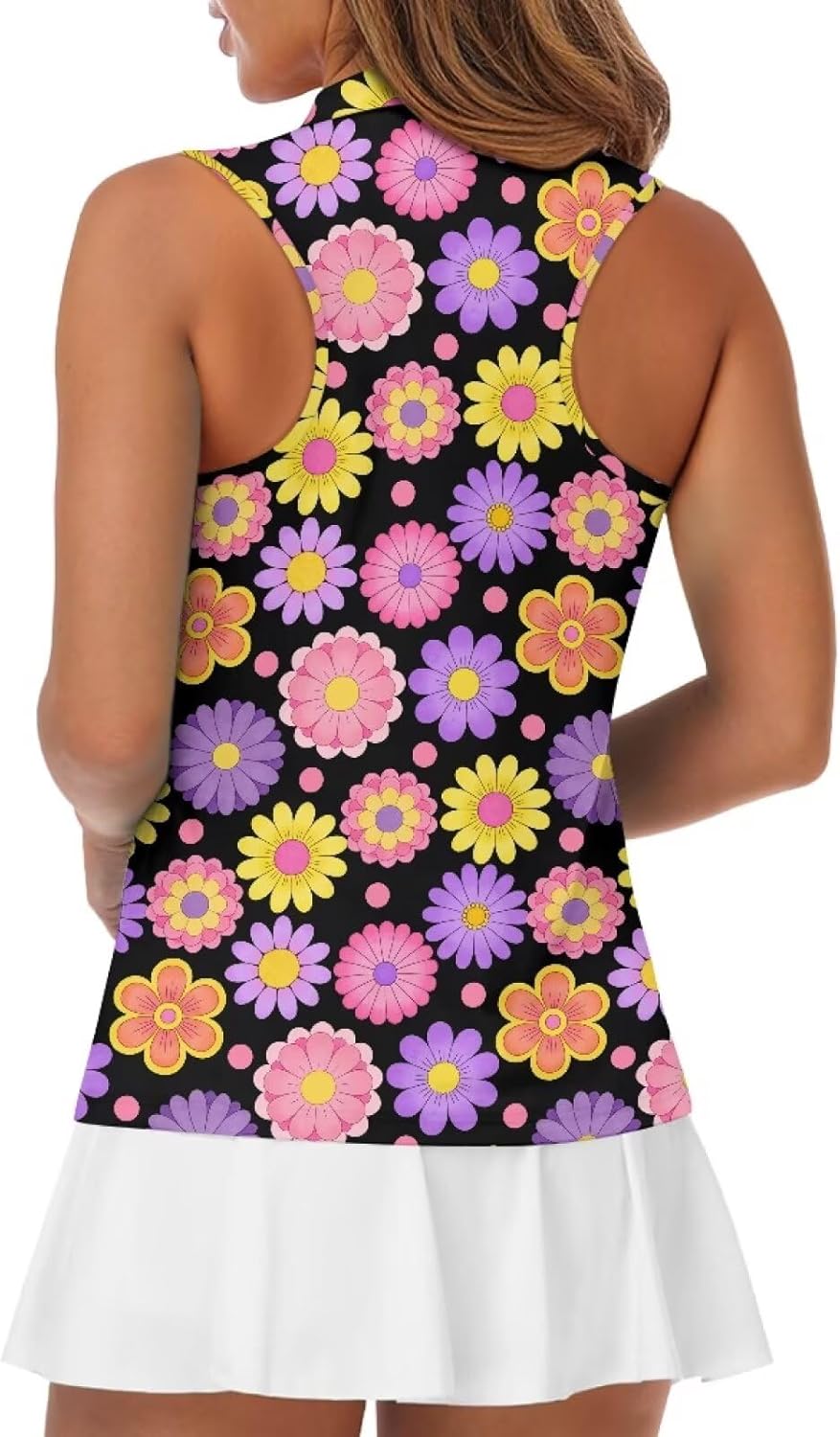 Women's Sleeveless Golf Shirts Quarter Zipper Tennis Tank Tops Racerback with Collar Quick Dry Athletic Shirt