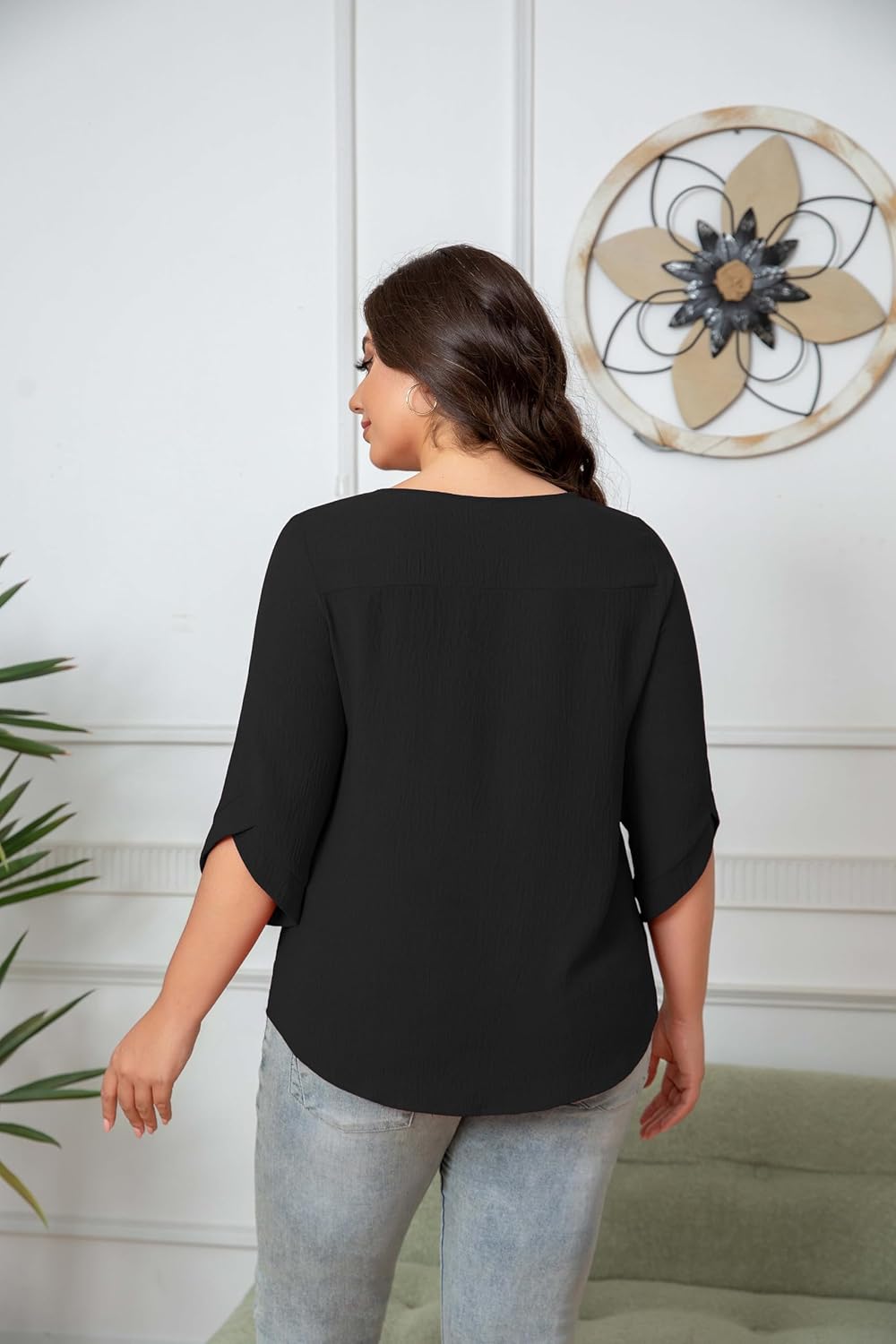 CARRROTMOB Plus Size Women's Summer Chiffon Blouses Bell Short Sleeve T-Shirts Casual Crew Neck Loose Flowy Plus Size Tops - Image 3