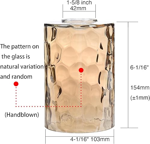 Miniatura 3 de Paquete de 3 pantallas de repuesto para lámpara de vidrio martillado ámbar, accesorio de 1-58 pulgadas, cubierta de globo de vidrio cilíndrico