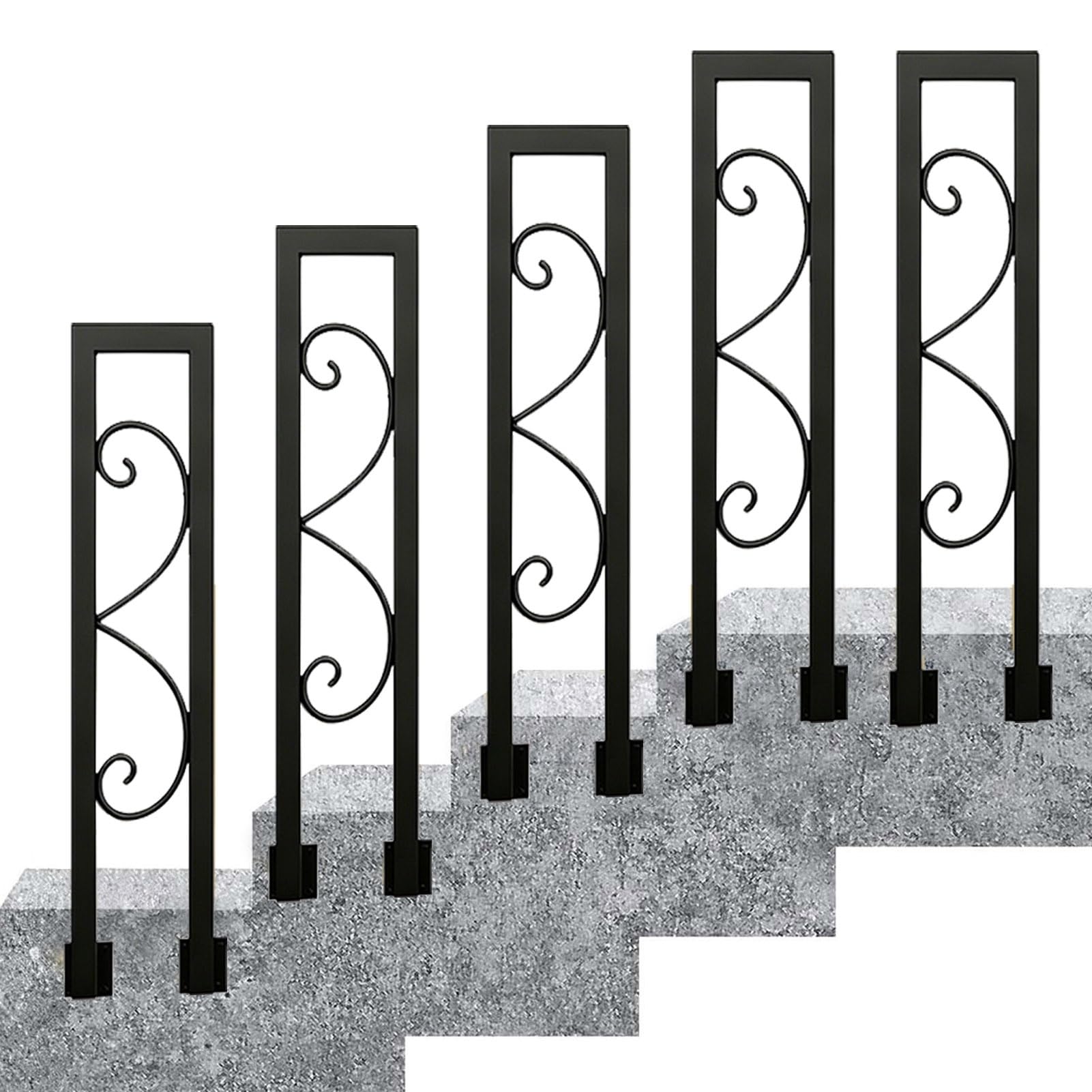 Wrought Iron Handrail Stair Railings Indoor, U-Shaped Bannister Rail for Stairs, Guardrail Hand Rail for Loft Porch Balcony Outdoor, Transitional Handrails(50cm/20in)