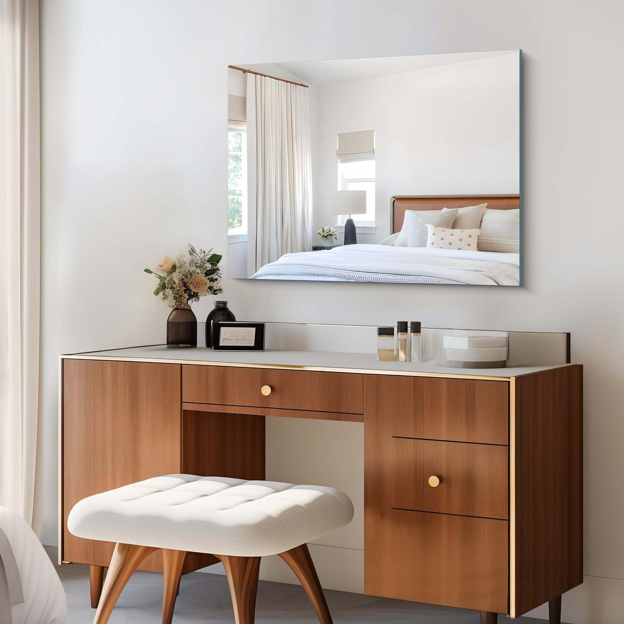 COFENY Specchio Senza Cornice, 70 x 50 cm Specchio da Parete Rettangolare con Bordi Lucidi, Specchi in Vetro HD, Specchio da Bagno Infrangibile per Bagno, Camera da Letto e Soggiorno