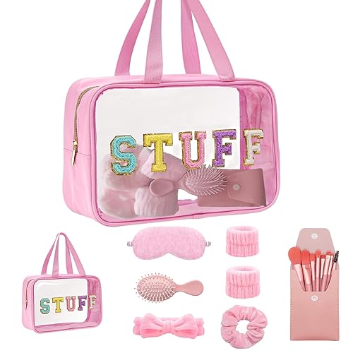 Kit de día de spa para mujeres, juego de regalo para fiestas de pijamas para niñas, kit de spa rosa y mini cepillo para cabello húmedo, kit de