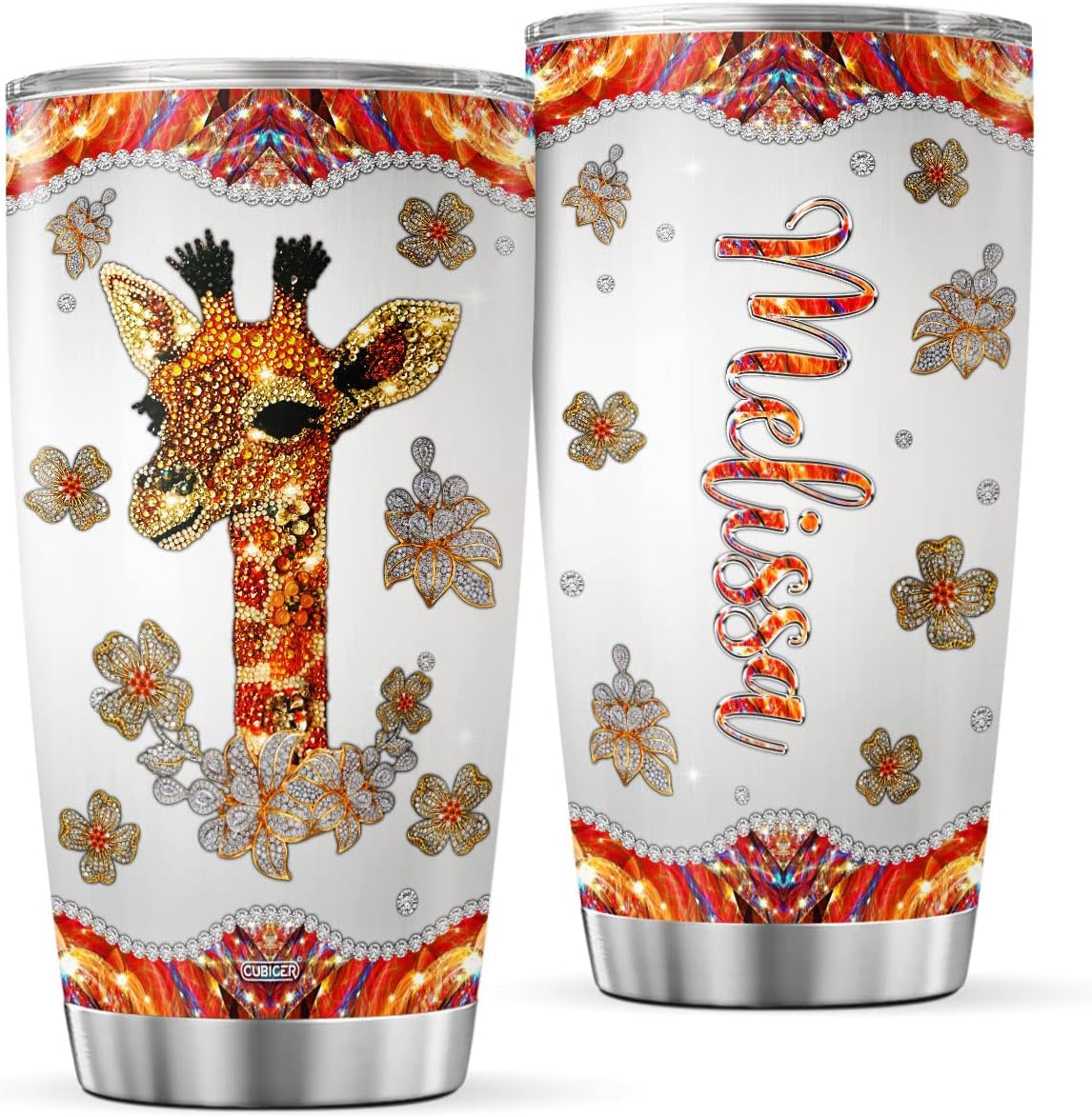CUBICER Personalized Coffee Tumblers With Custom Name Giraffe Travel Mug For Women Men Animal Lovers Personal Text Stainless Steel Insulated Drinking Tea Glass Inspirational Gifts