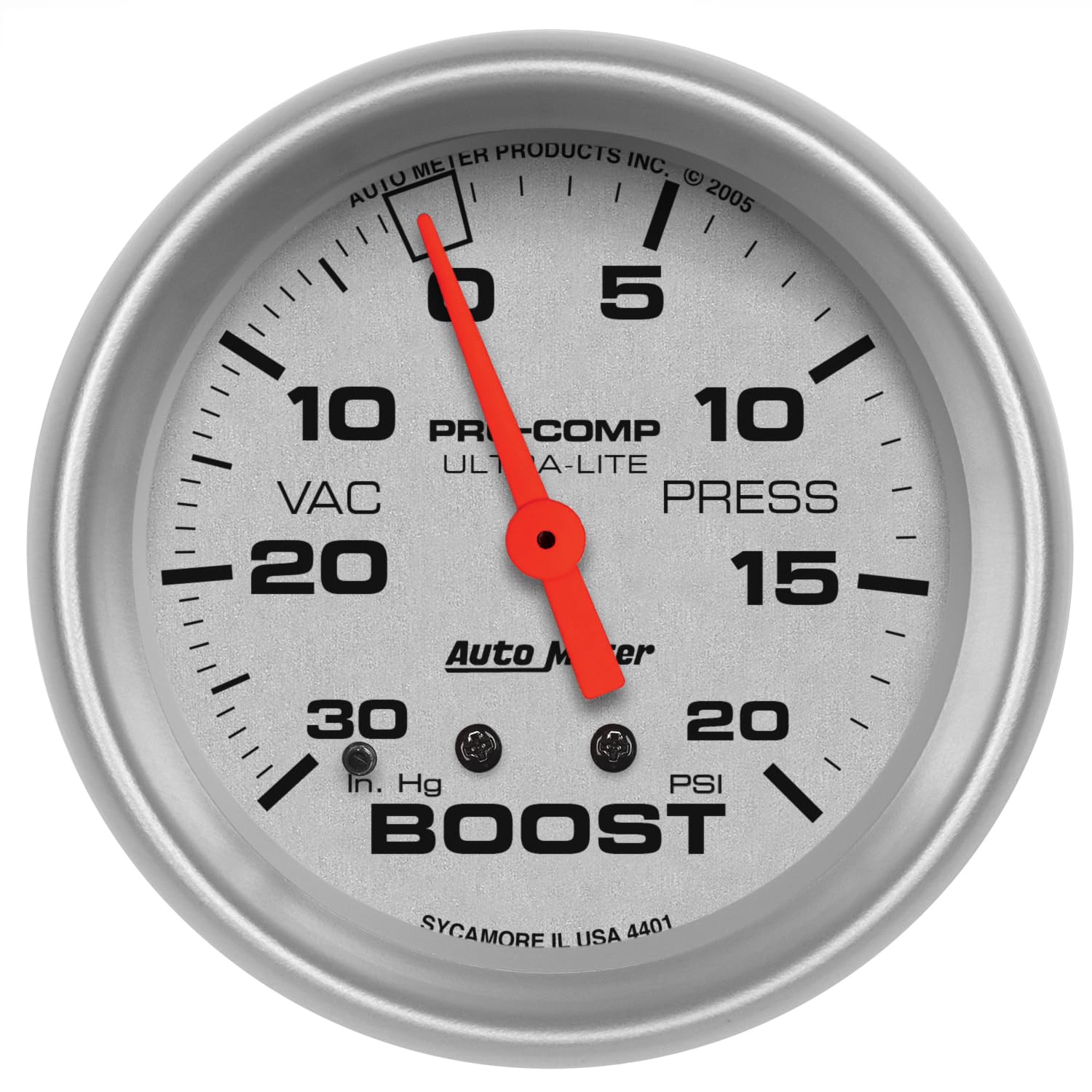 Auto Meter 4401 Ultra-Lite Mechanical Boost/Vacuum Gauge, 2.625 in., Regular