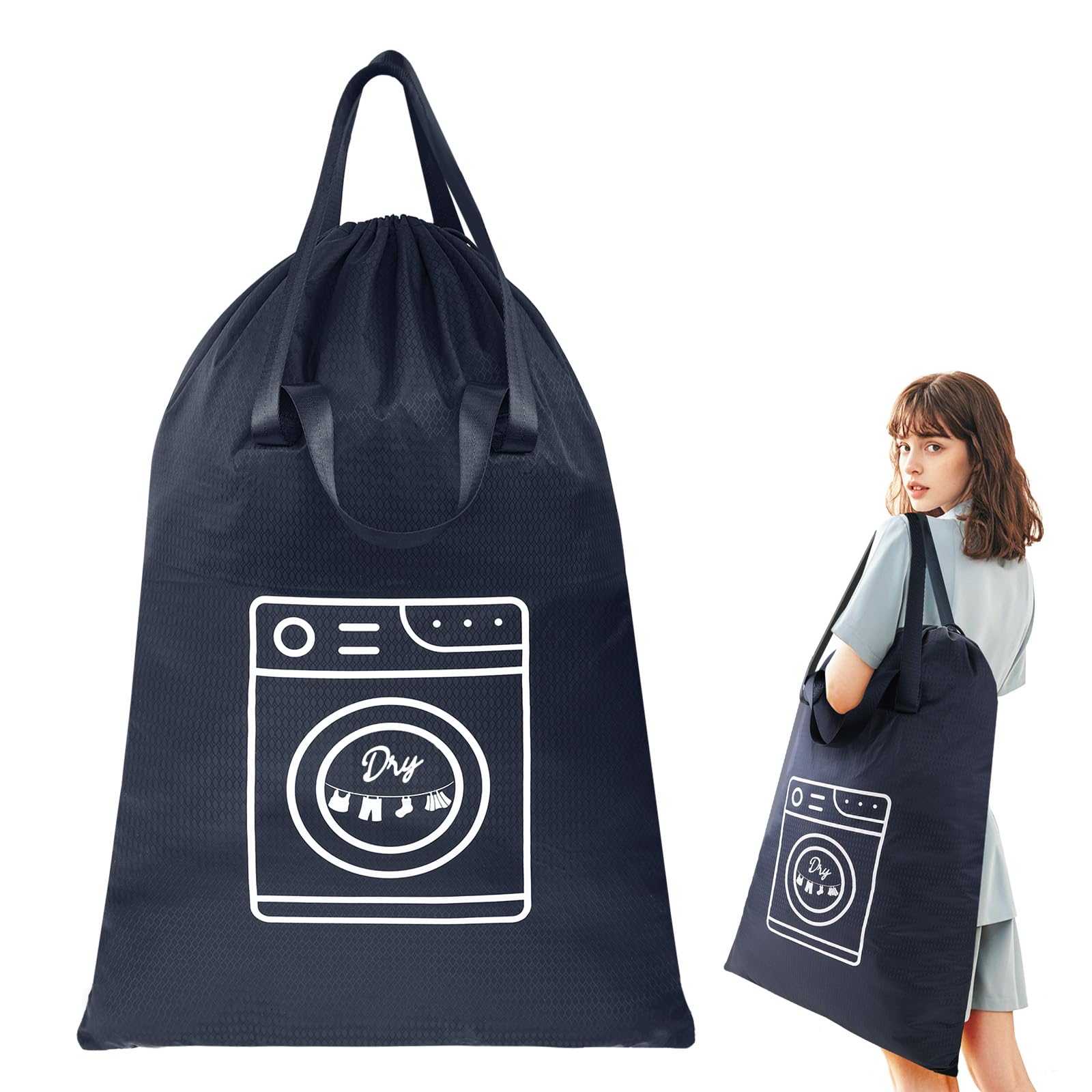 torba na brudne ubrania do podróży 60 x 90 cm, nylonowa wodoodporna torba na bielizna z rzepem i szerokimi uchwytami, pojemność 120L, torba na brudne ubrania do podróży, kempingu, akademika
