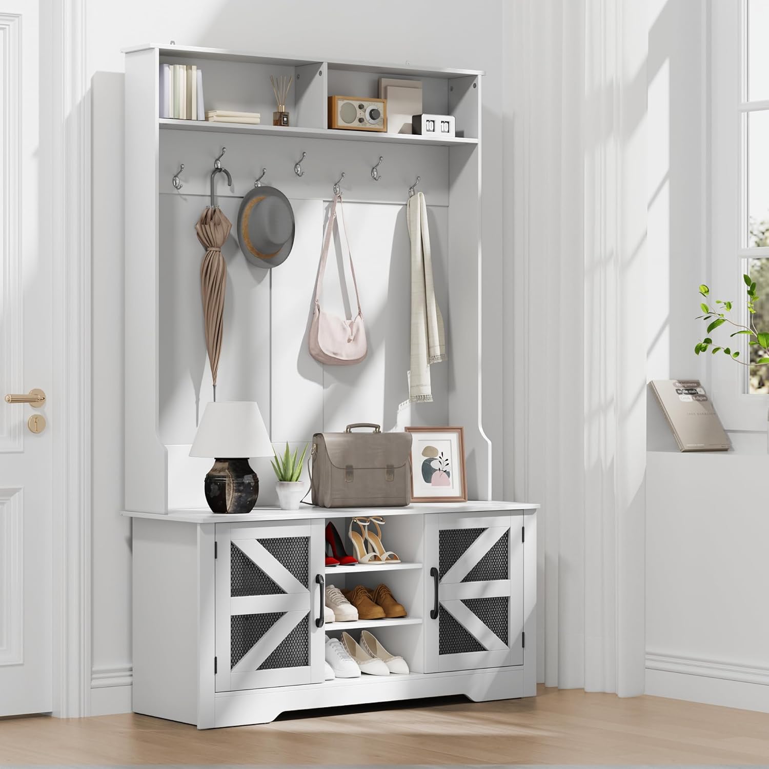 Gizoon Hall Tree with Storage Bench, 5-in-1 Entryway Kuwait Ubuy