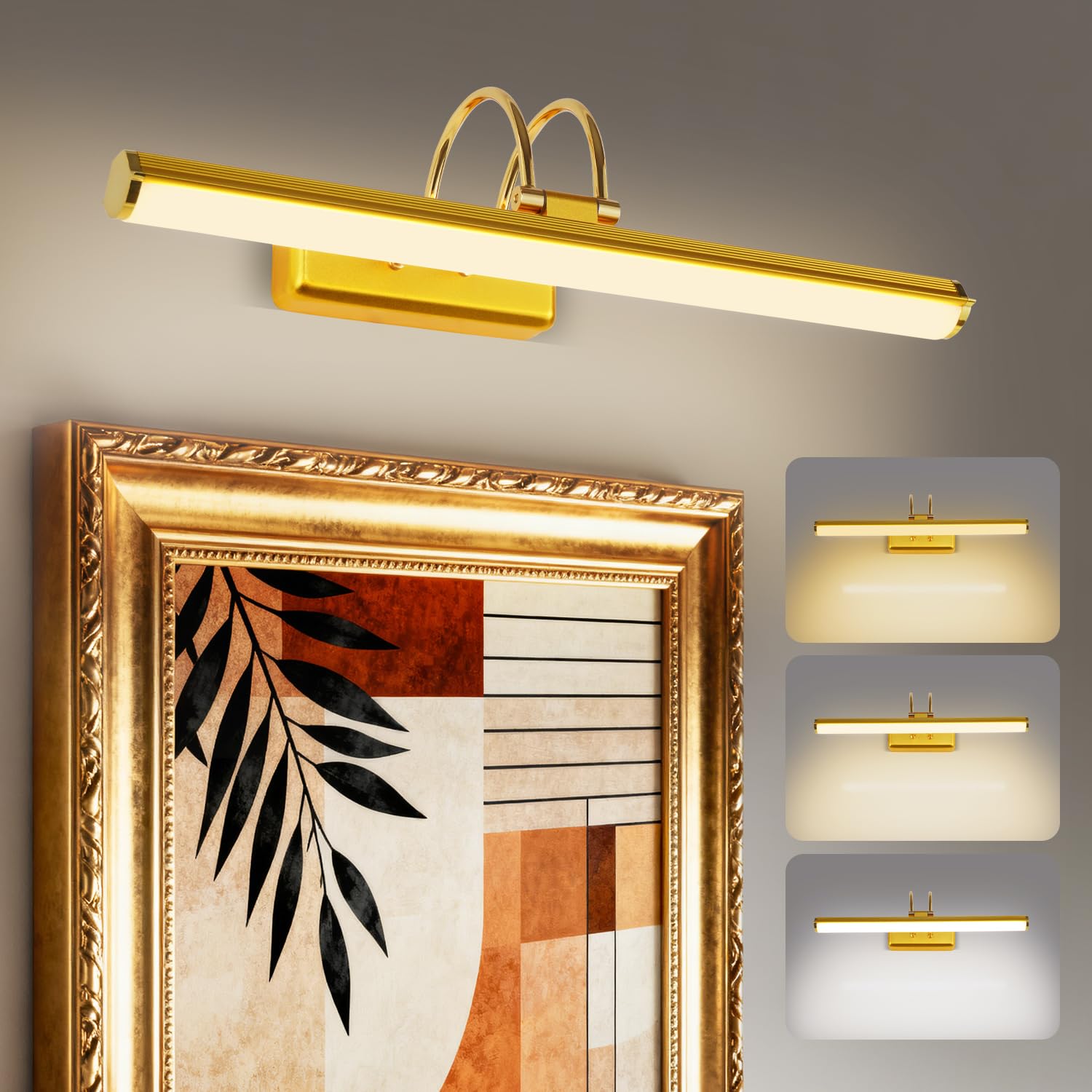 Lampada a Specchio da Bagno 42 cm LED Oro, Lampada da Parete Orientabile 12W IP44 Impermeabile, Moderna per Cucina Armadio