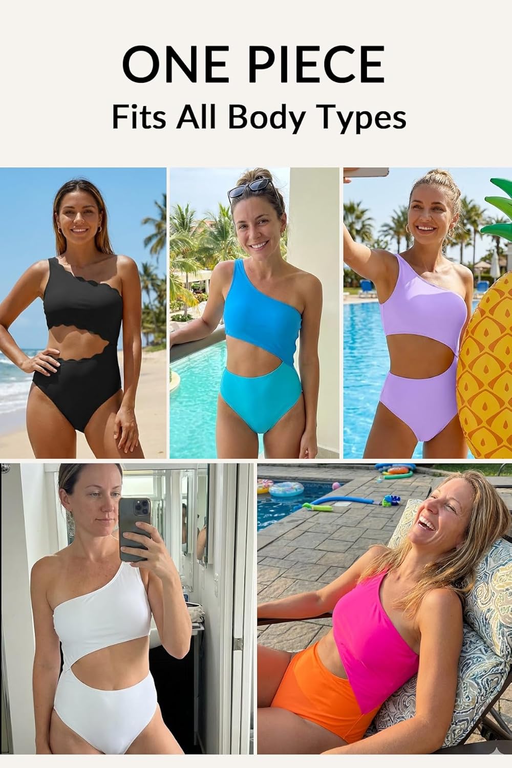 Women's One Piece Swimsuit- One Shoulder Bathing Suit Cutout Tummy Control Swimwear - Image 5