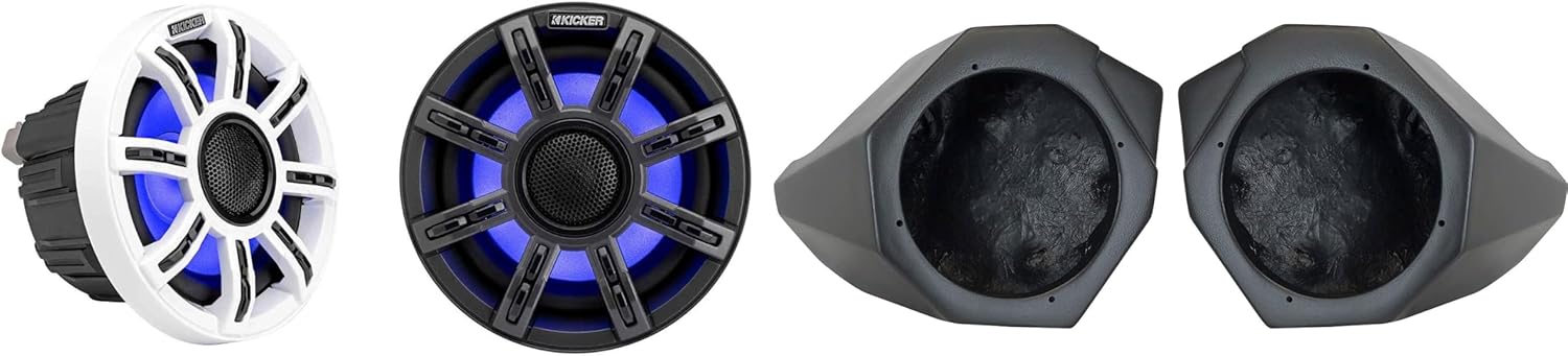 KICKER 51MSC65 6.5" Premium Marine LED Speakers and Front-Kick 6.5in Speaker Pods Compatible with CanAm X3 2017-2025