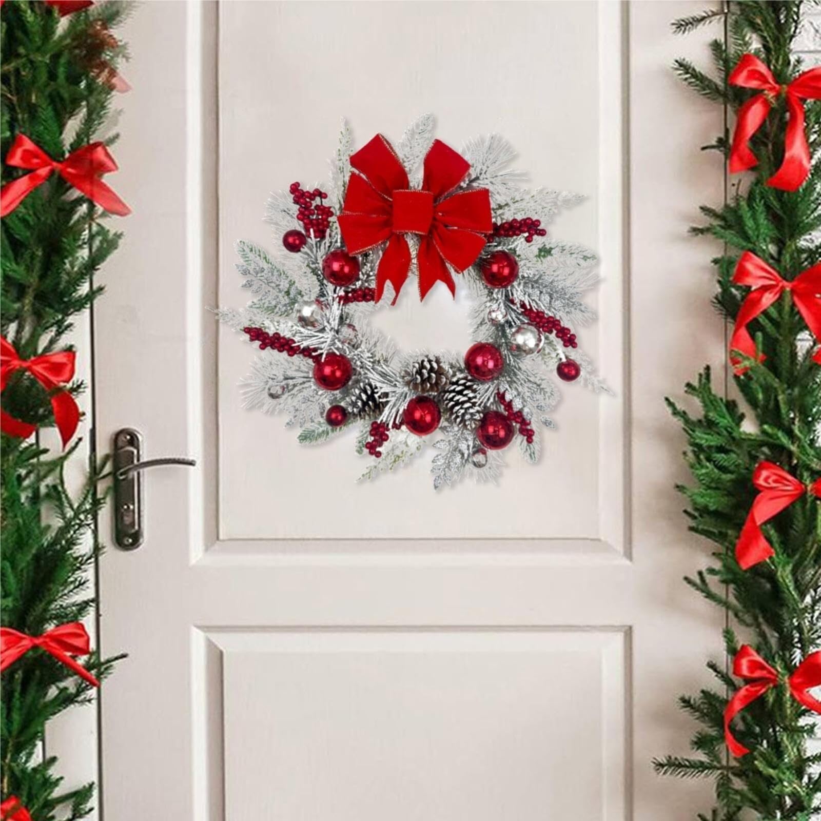 Dekoriert ﻿2 Stück Weihnachtskranz 16 Zoll for die Haustür Weihnachtsdekor Kränze mit Schleife for Zuhause Tisch Wand Fenster Exquisit