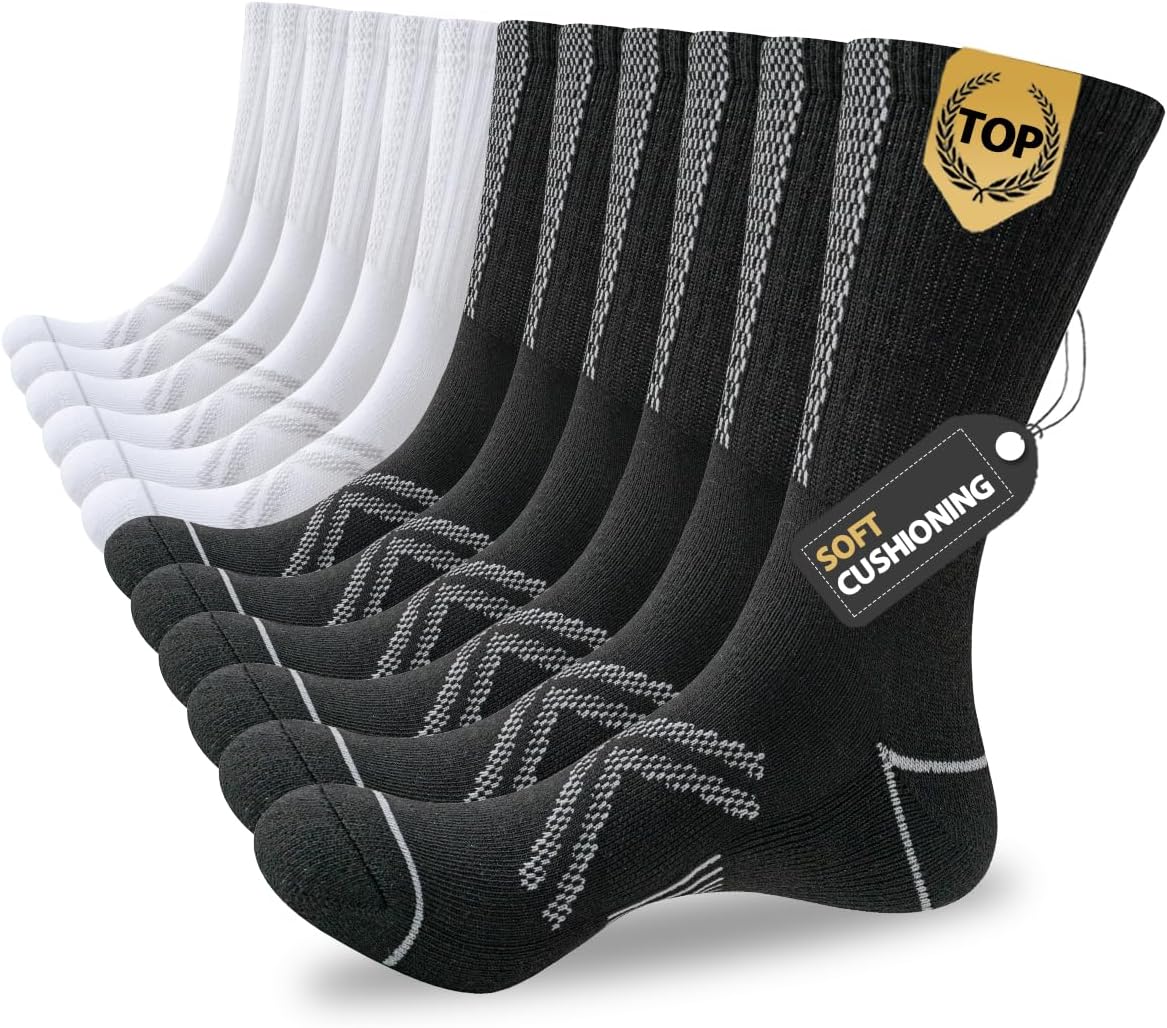 JOYNÉE 12 Pairs Mens Athletic Crew Socks Cushioned for Men Sports Running-Arch Support