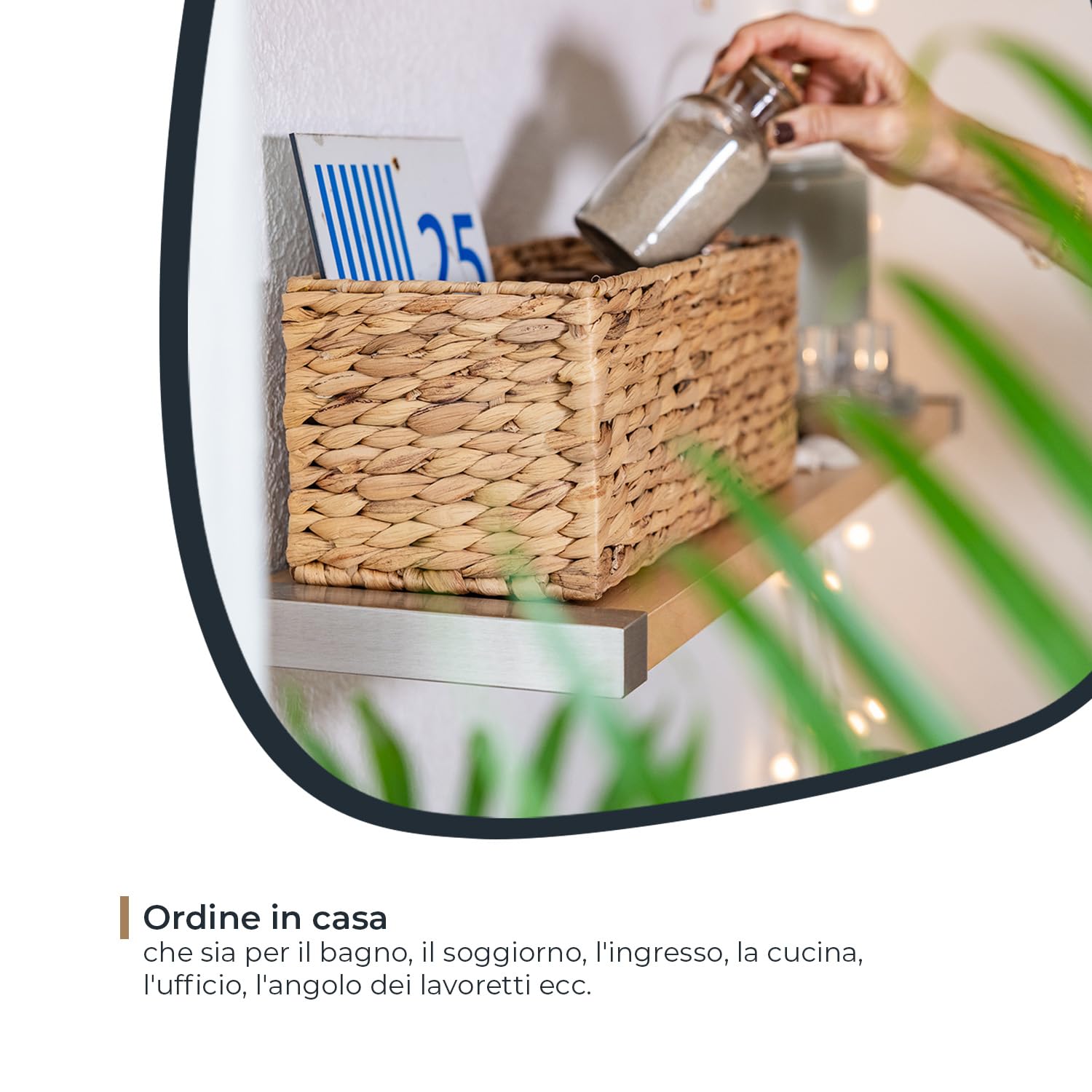 HMF Cesto portaoggetti adatto per KALLAX mezzo scomparto, cesto intrecciato in giacinto d’acqua per bagno, cucina e zona giorno | Set da 2 | 38 x 15 x 14 cm | Naturale