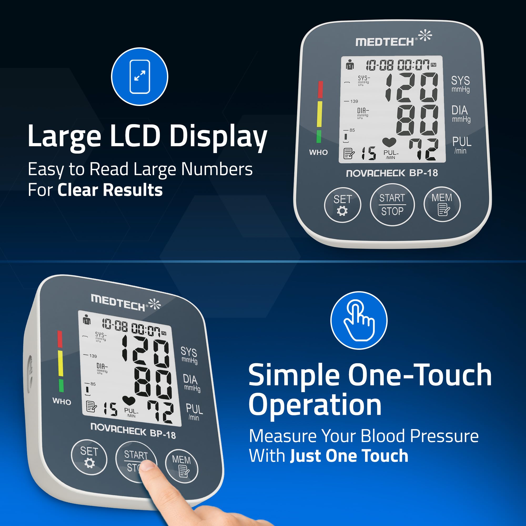 MEDTECH® BP18 Fully Automatic Portable Digital Blood Pressure Monitor with Smart MDD Technology and USB-C Port - Full Size Cuff - 22-42cm 2