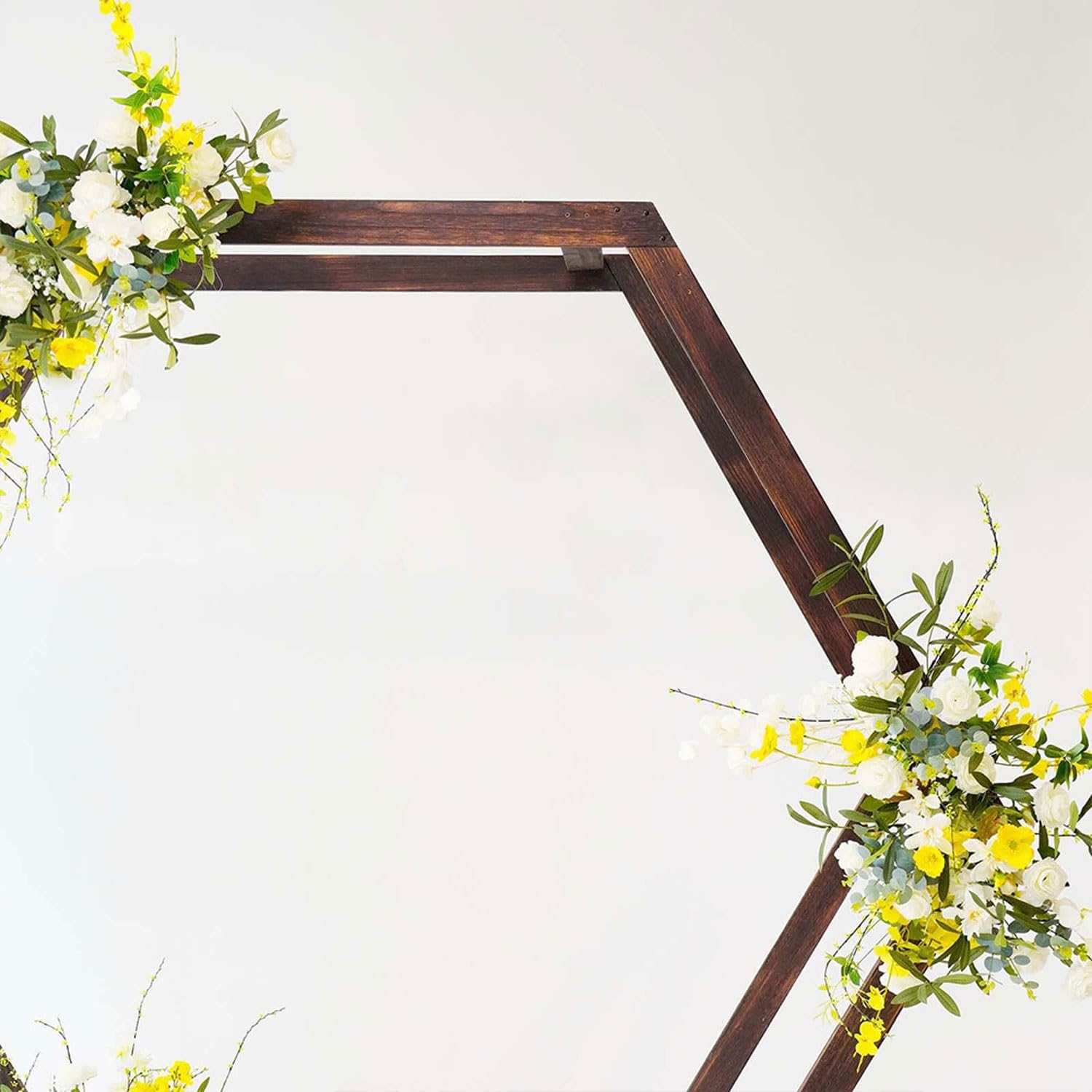 Sechseckiger Hochzeitsbogen aus Holz, Naturholz, rustikales modernes Design, perfekt für Hochzeiten im Innen- und Außenbereich, Party, Garten, Strand, Wald, rustikales Boho-Dekor