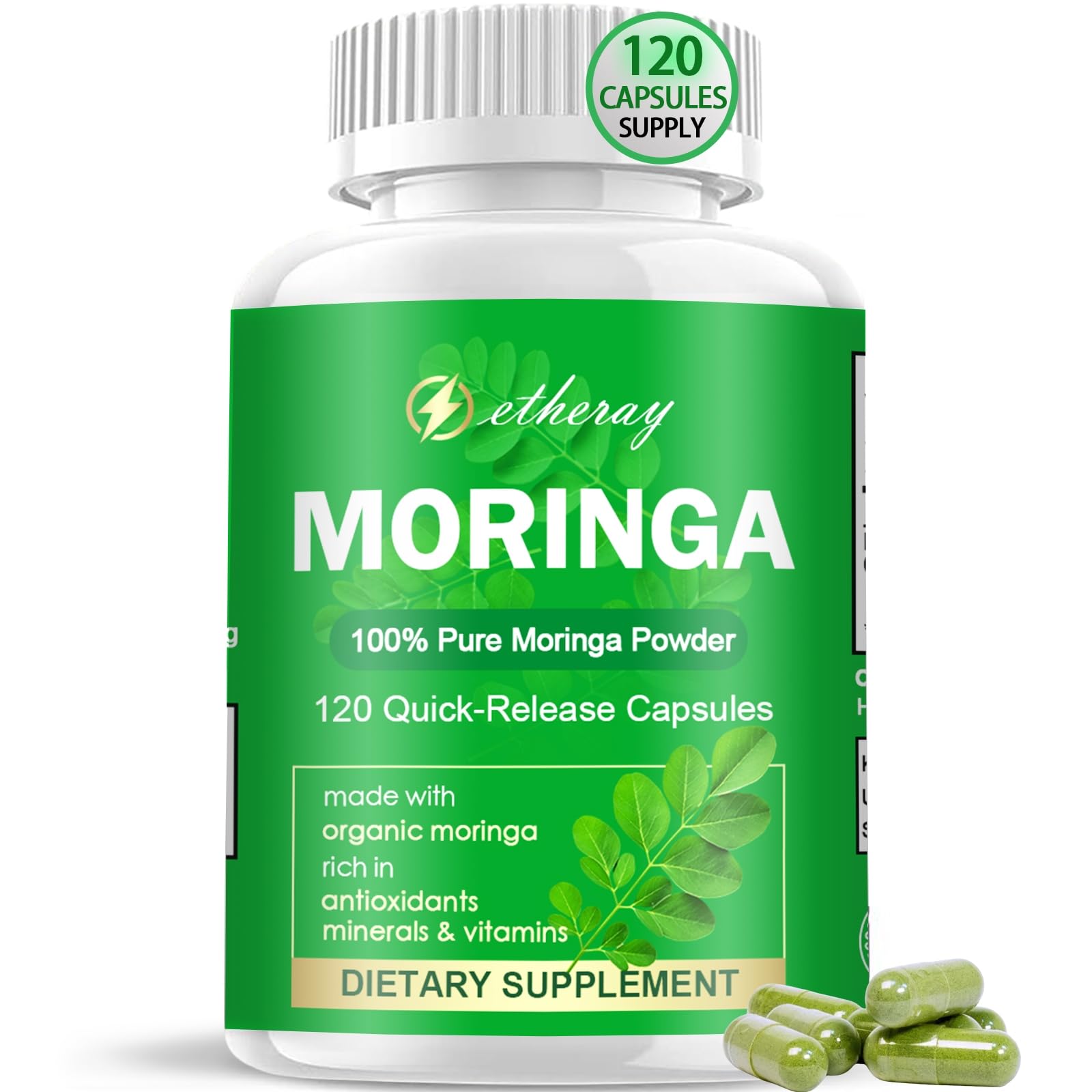 Moringa Capsules, Pure Moringa Powder 800mg per Serving - Rich in Antioxidants Multi Minerals & Vitamins | Green Superfood - Natural & Vegan Supplement - 60 Capsules — Amazon image 9
