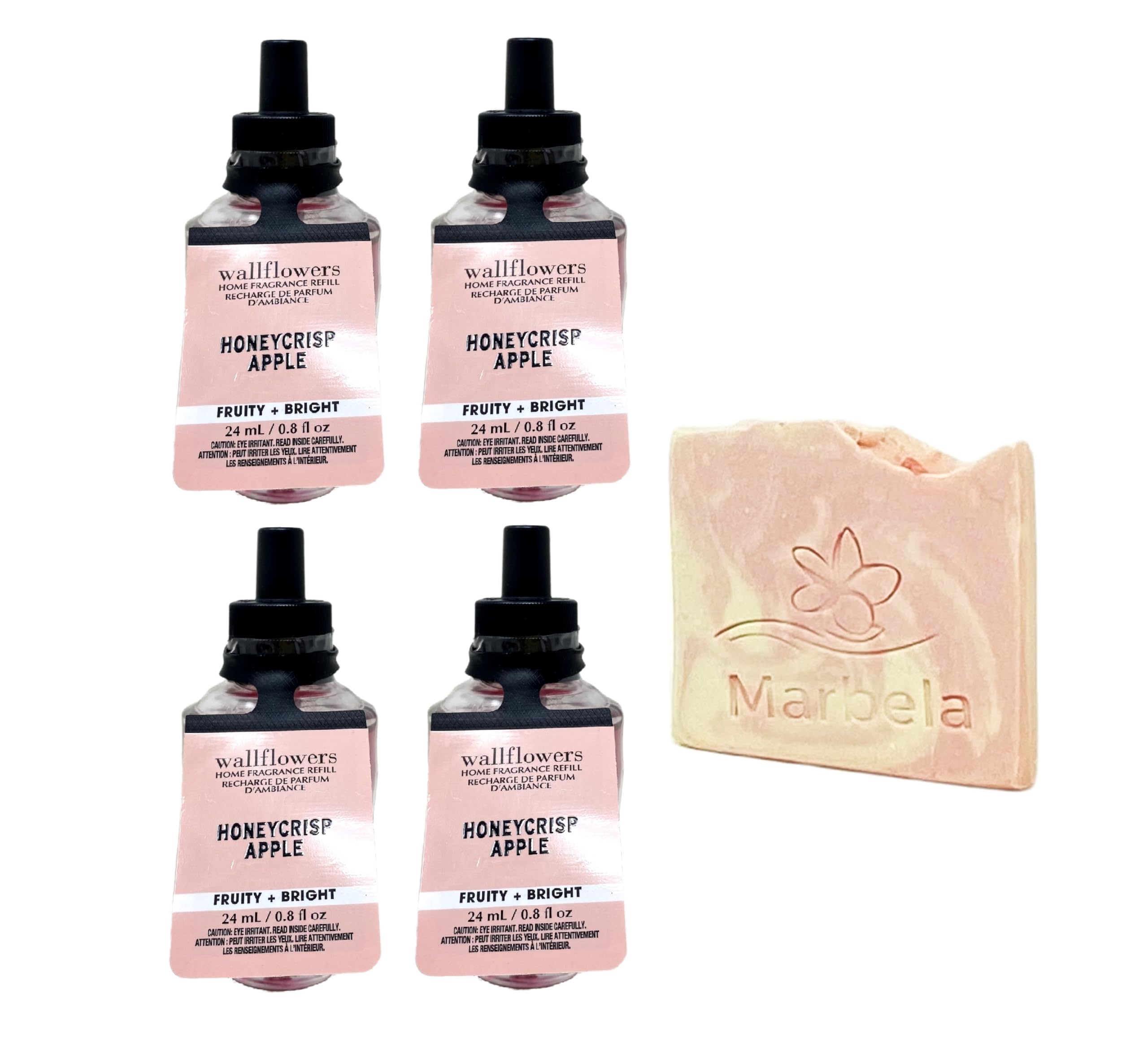 Bath & Body Works Honeycrisp-Apple 4 Pack Wallflowers Fragrance Refill Set with a Himalayan Salts Springs Sample Soap