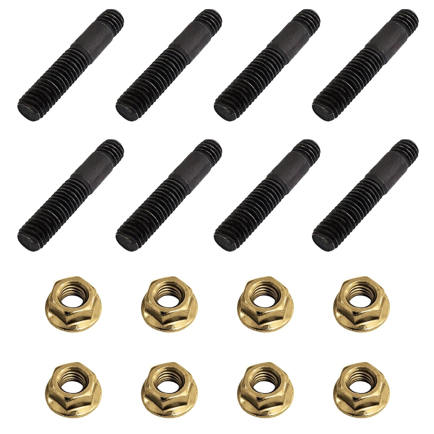 16Pcs High Strength Stud Bolt Pin Screw Exhaust Manifold Nuts Set, 10.9 M8 x 40 8 M8 x 1.25 CU SW13 with Collar