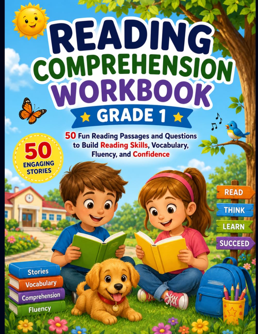 Reading Comprehension Workbook Grade 1: 50 Fun Reading Passages and Questions to Build Reading Skills, Vocabulary, Fluency, and Confidence