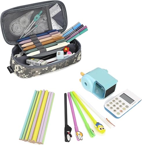 Miniatura 7 de FlowFly Estuche para lápices de gran capacidad para niños, niños y niñas, bolsa multifuncional con cremallera, bolsa de lápices suave y portátil