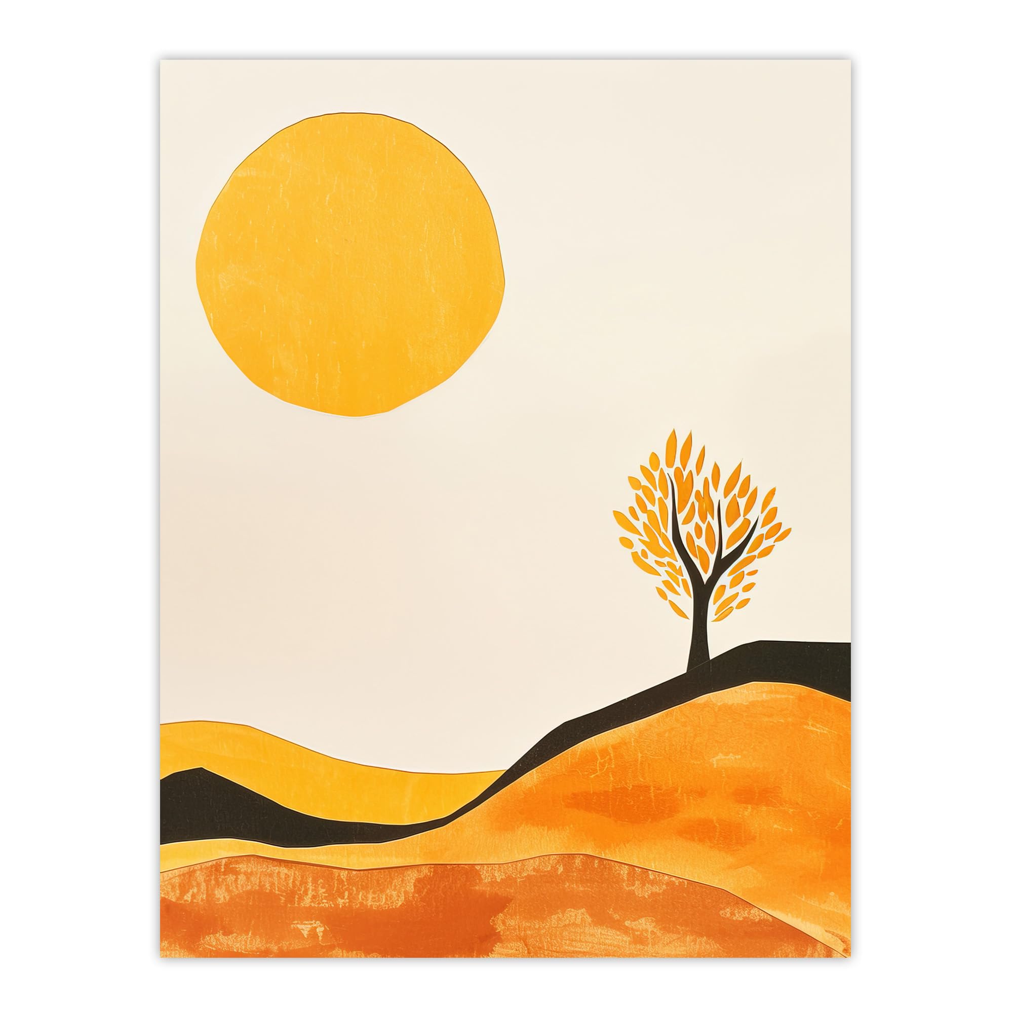 Artery8 Lone Tree Orange Vibrant Abstract Boho Landscape Living Room Extra Large XL Wall Art Poster Print