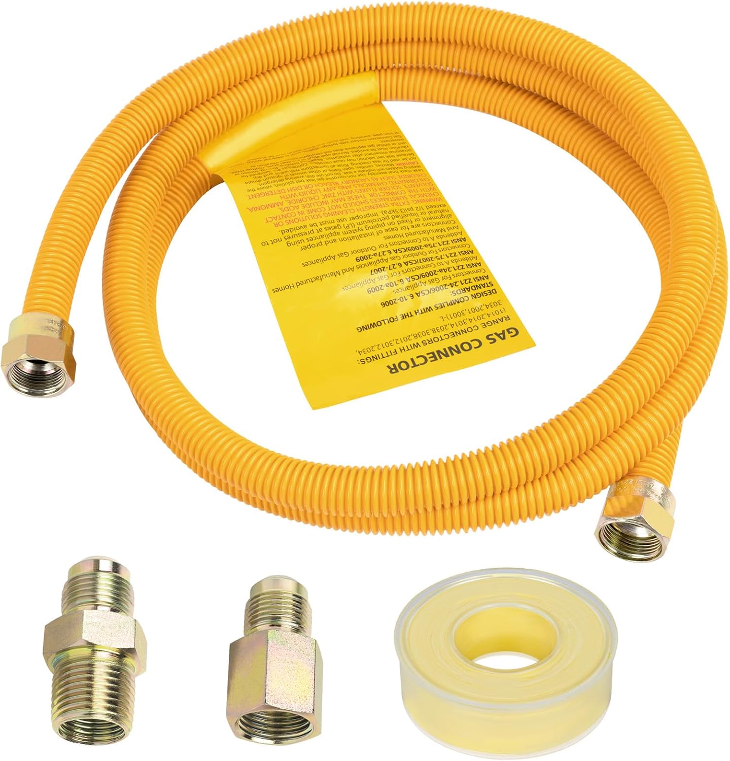 72" Gas Line Hose for Dryer, Gas Stoves, Water Heater, 1/2" OD Stainless Steel Gas Corrugated Dryer Gas Connector kit with 1/2" FIP & 1/2" MIP Fittings, Flexible Dryer Gas Supply line 72 Inche