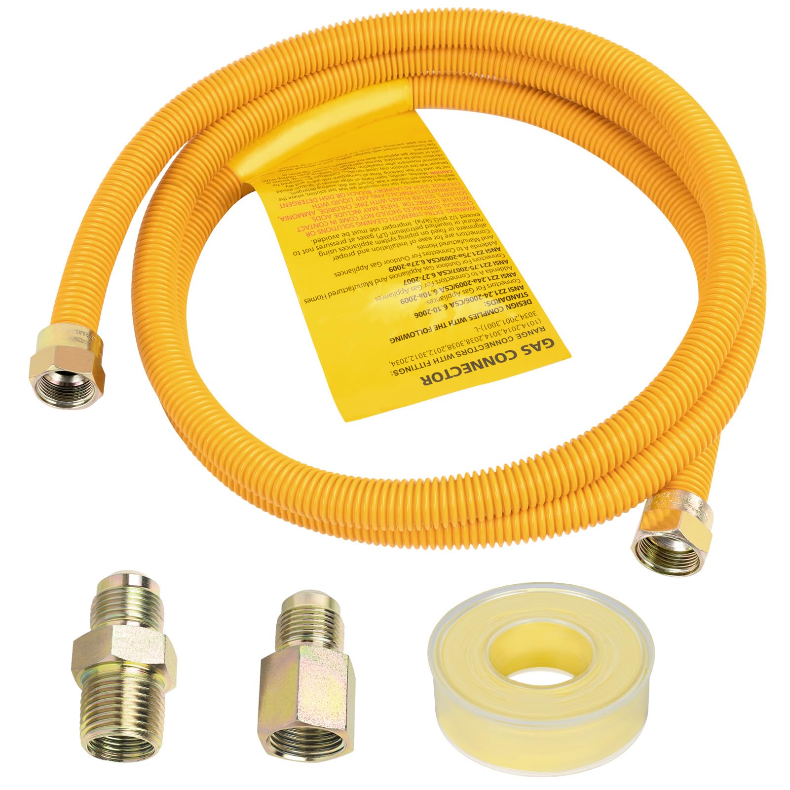 72" Dryer Gas Line for Stove, Dryer, Water Heater, 1/2" OD Stainless Steel Gas Dryer Connector kit with 1/2" FIP & 1/2" MIP Fittings, Long Distance Connection