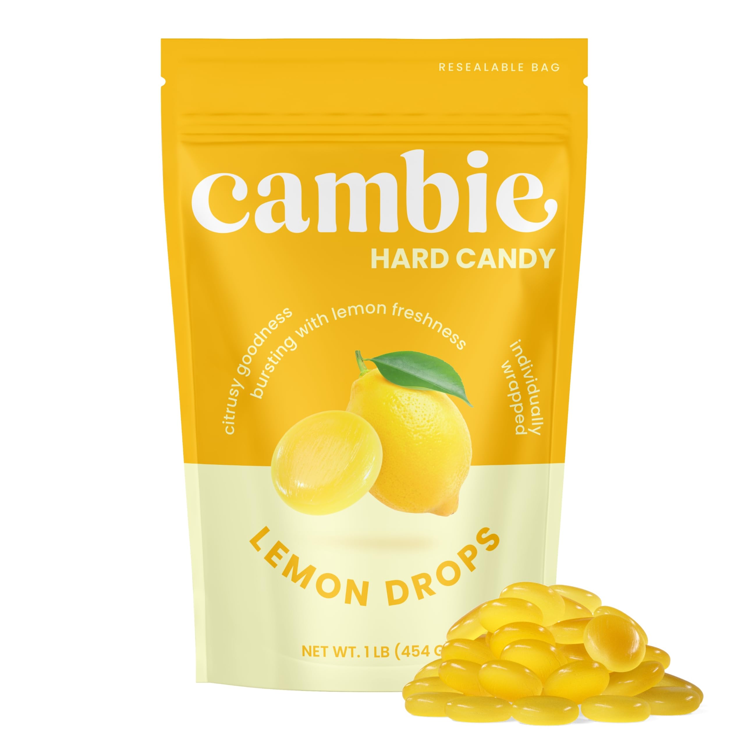 Cambie Lemon Drops Hard Candy - 1 Pound of Classic Lemon Candy for a Refreshing Citrus Experience - For Snacking, After-Dinner, Parties and Gifting -