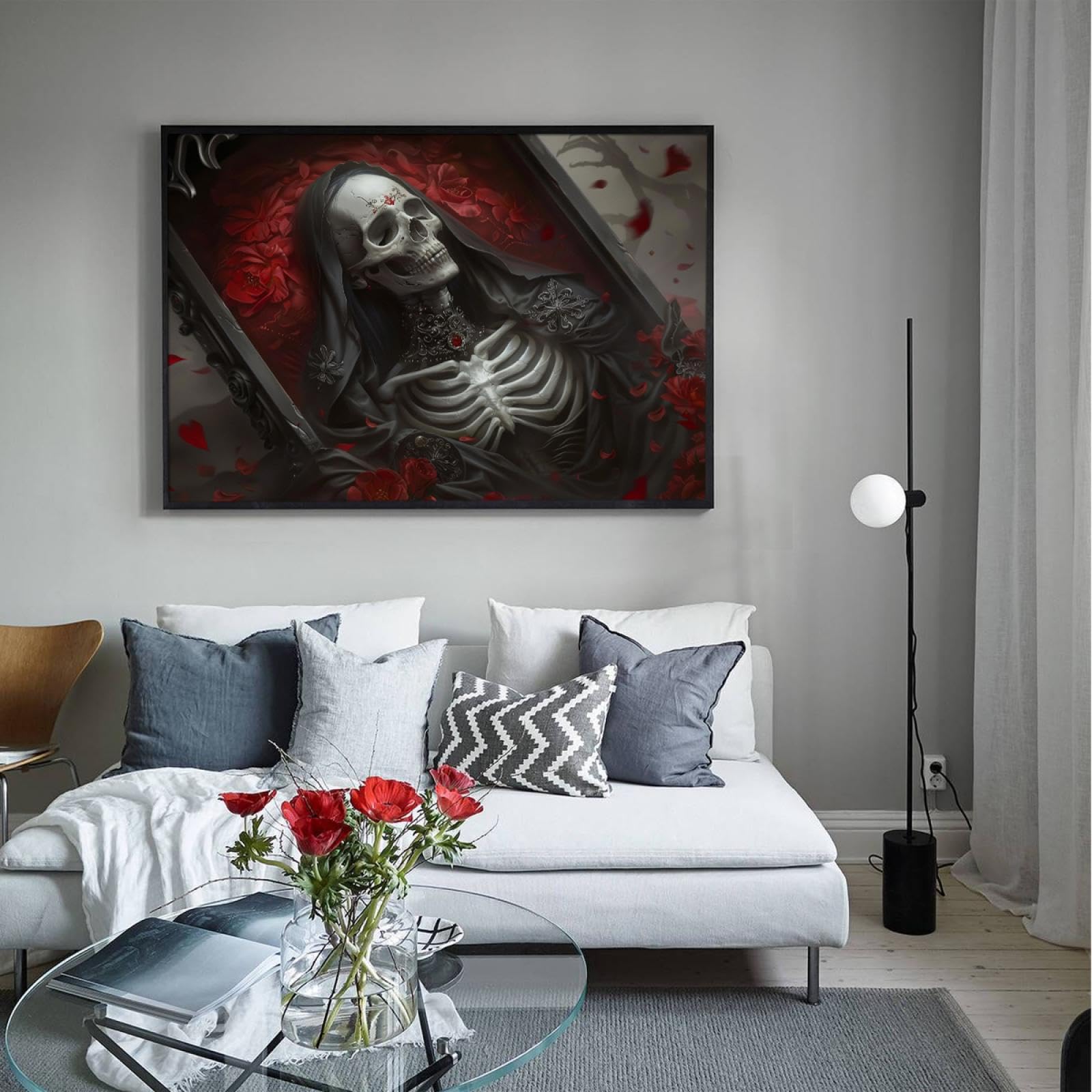Via Vela gothique squelette toile art mural sombre romantique crâne mural affiche peinture impression Halloween images œuvre d’art pour salon décor intérieure 80x120cm avec cadre noir