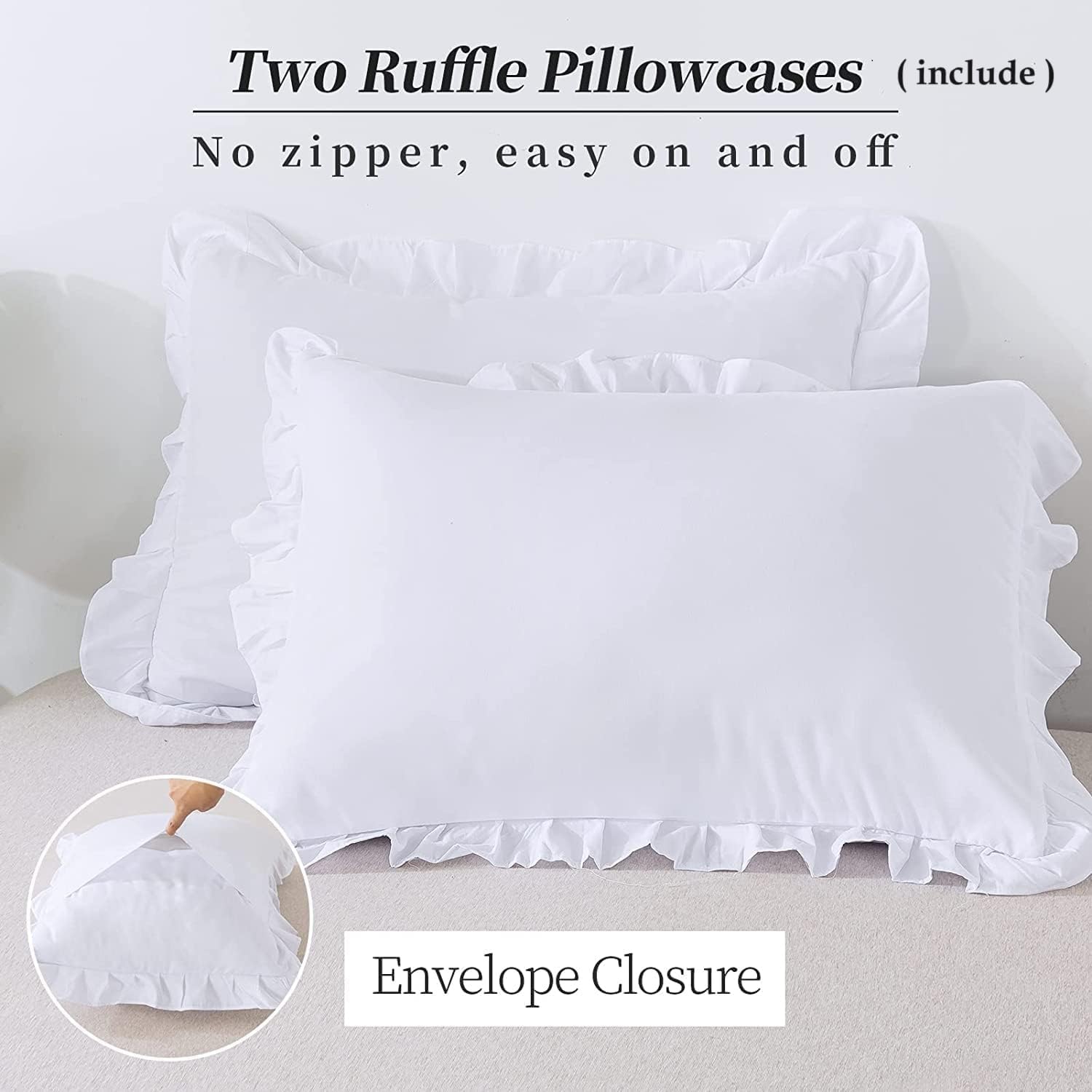 Luxuriate Hotel 400 Thread Count Ultra Soft Design 100% Egyptian Cotton Ruffle Duvet Cover with Zipper Closure & 2 Piece Pillow Case Set - Full 80 X 90, White Ruffle