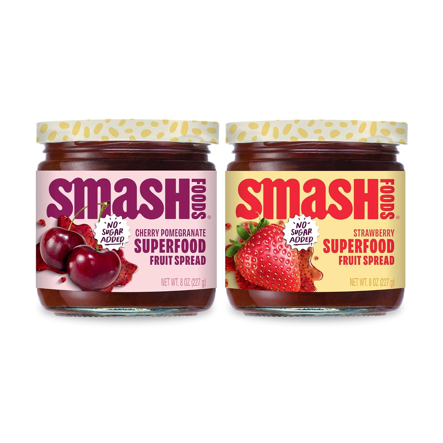 Smash Foods Jam Variety Pack (2 Jars) - Cherry Pomegranate & Strawberry, No Sugar Added, Keto, Paleo, Upcycled Fruit, Low-Calorie, Vegan