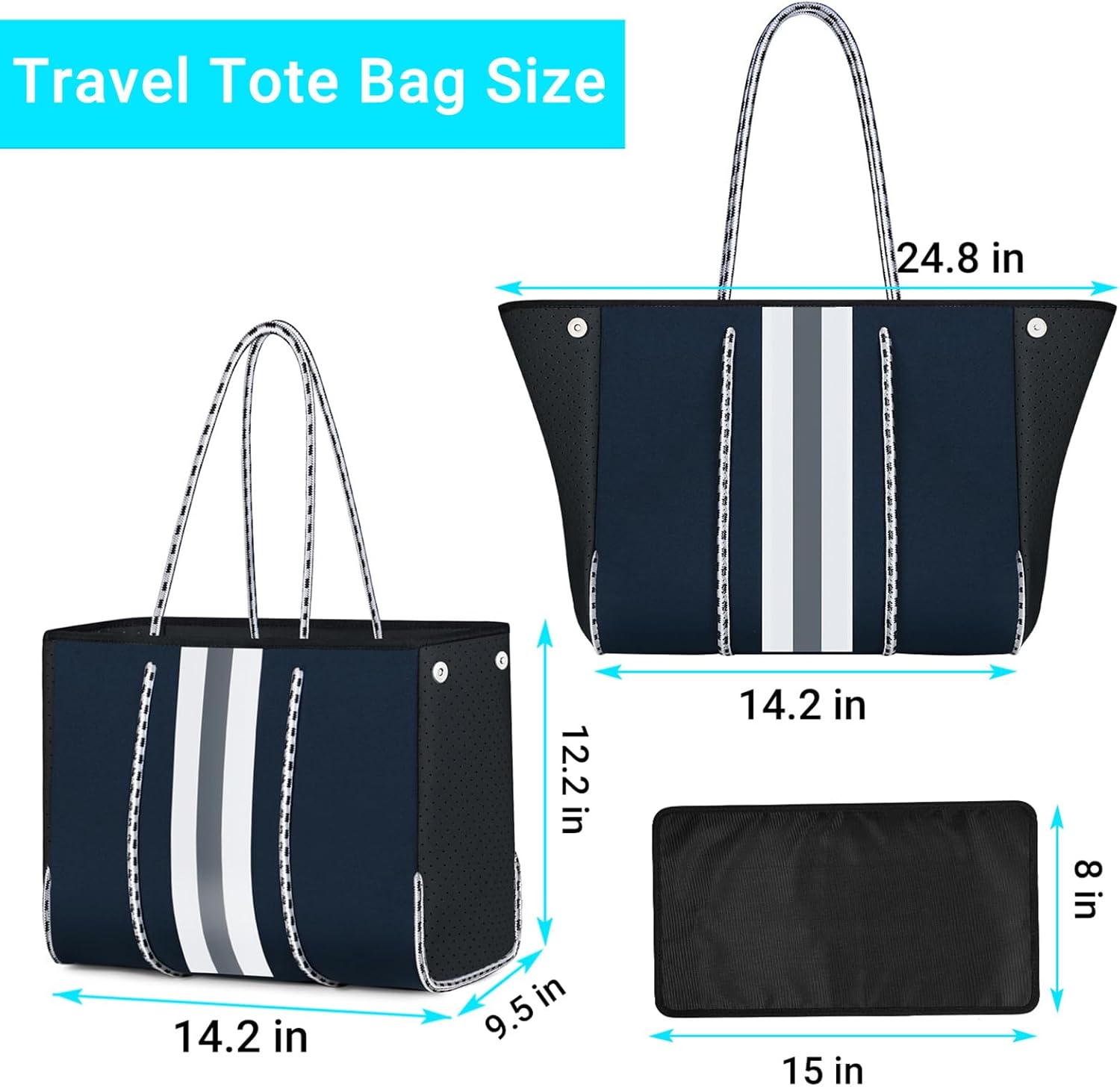 IBFUN Neoprene Bag, Large Multipurpose Beach Bag Neoprene Tote Bag with Inner Pocket for Women/Pool - Image 6