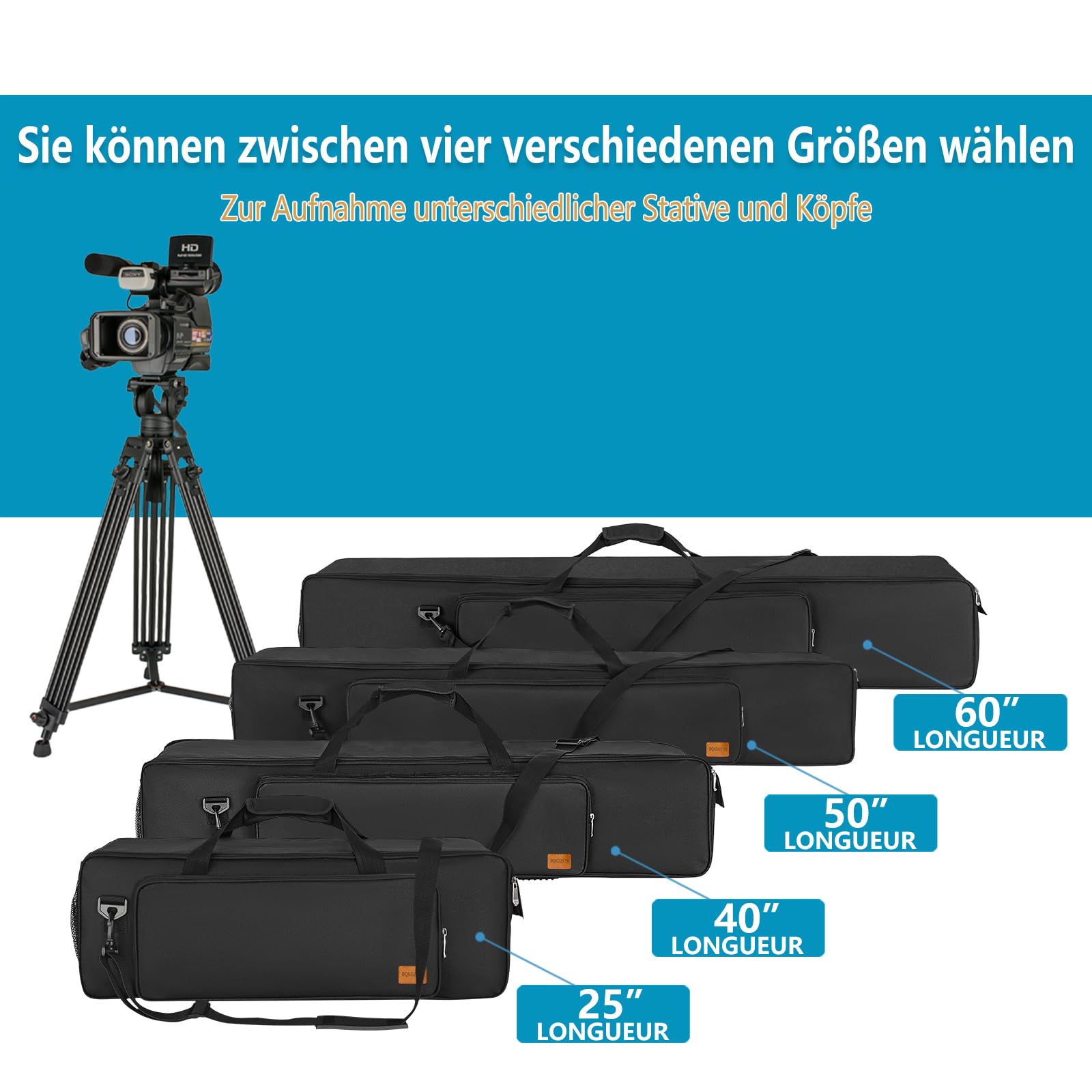 OUUTMEE Borsa multifunzione per treppiedi robusta con manico per luci, altoparlanti, fotocamere, forche, supporto microfono, nero, Nero B, L-127x21x21cm, Borsa per treppiedi
