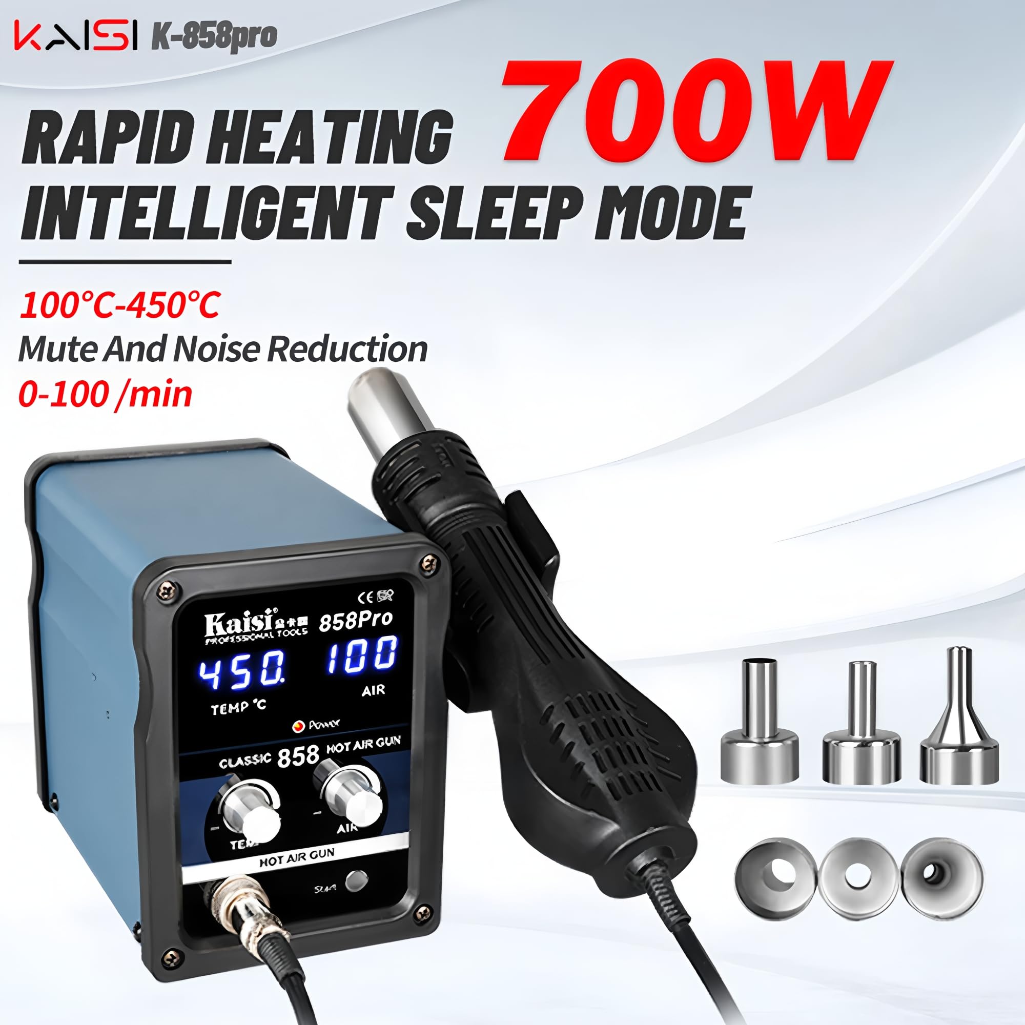 Pistola de aire caliente 858D Estación de retrabajo BGA Estación de soldadura Pistola de calor Secador de pelo 700W para soldadura SMD Herramienta de reparación de soldadura(858D adecuado para 110V)