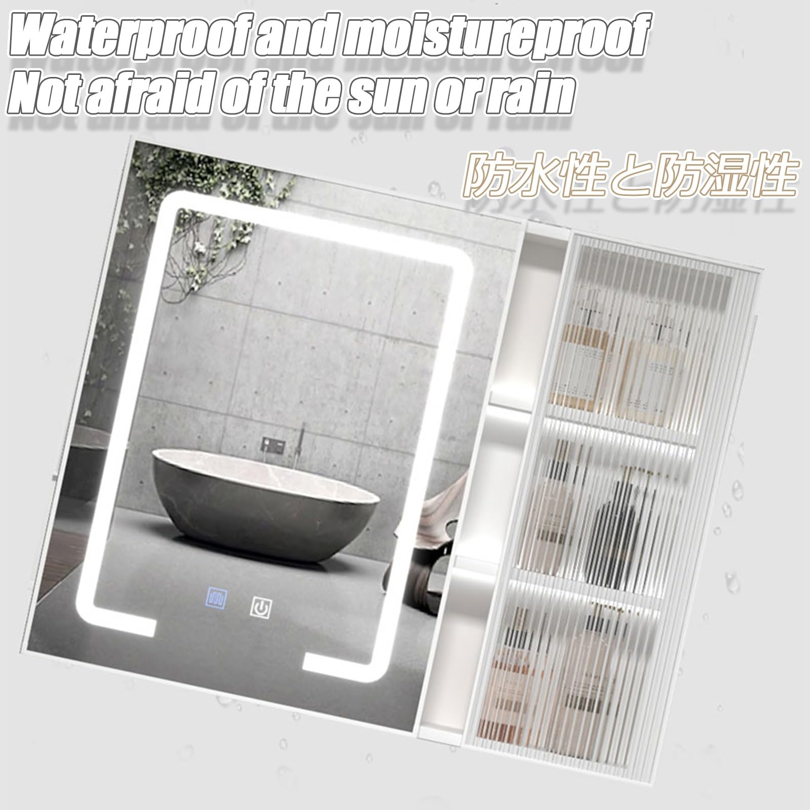 Armario de pared con espejo LED para baño con estantes ajustables y espejo (gris, 100 cm) - Elegante solución de almacenamiento para baños modernos