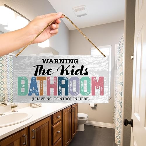 Miniatura 4 de Letrero de madera para baño de niños, decoración de baño para niños, decoración de pared de baño, decoración de puerta de baño, decoración de casa