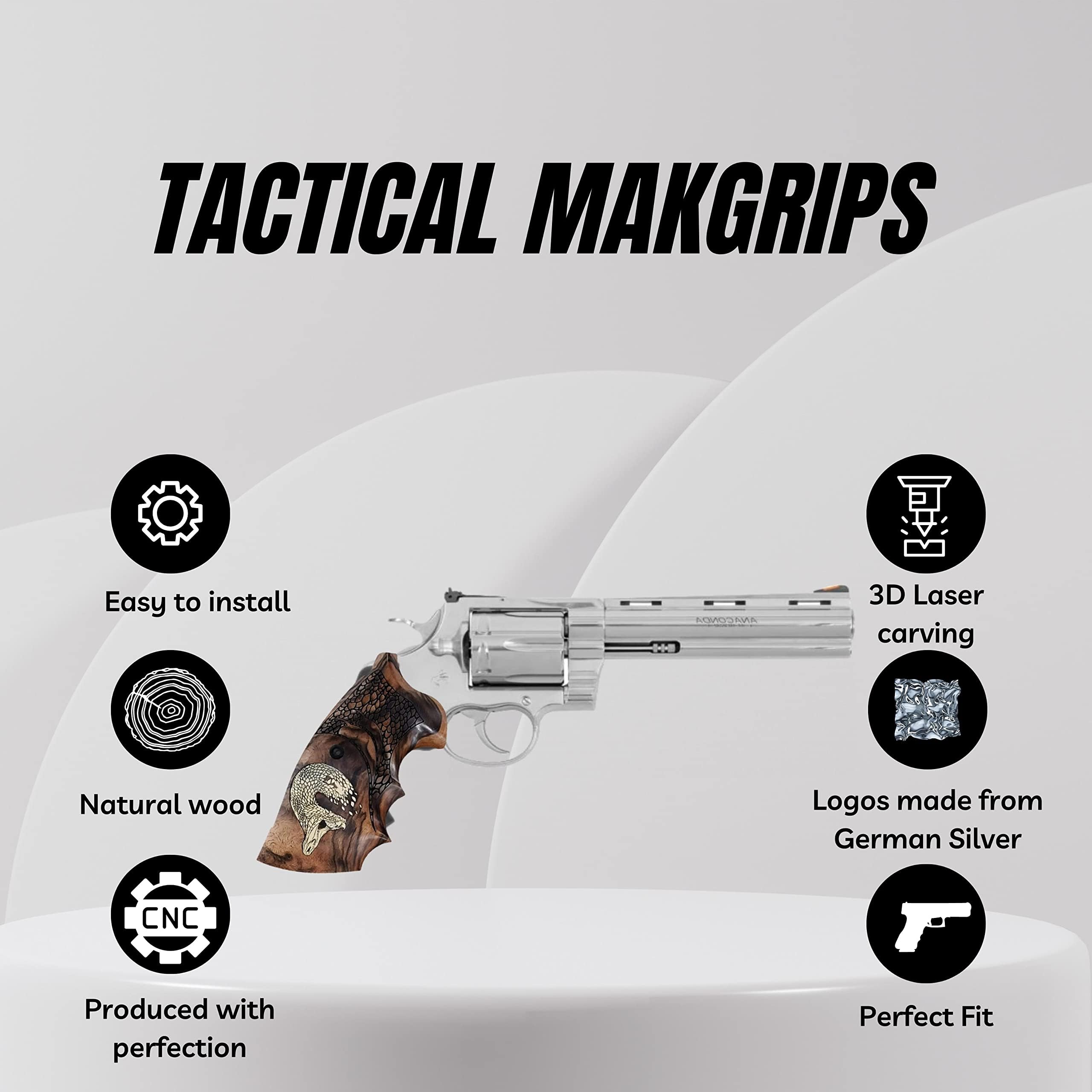 Tactical Grips COLT Anaconda for All Python Models and Anaconda Models Above 2021 Gun Handgun Pistol Rubber Textured Non-Slip Ergonomic Custom Durable Precision Panels Natural Wood Holster