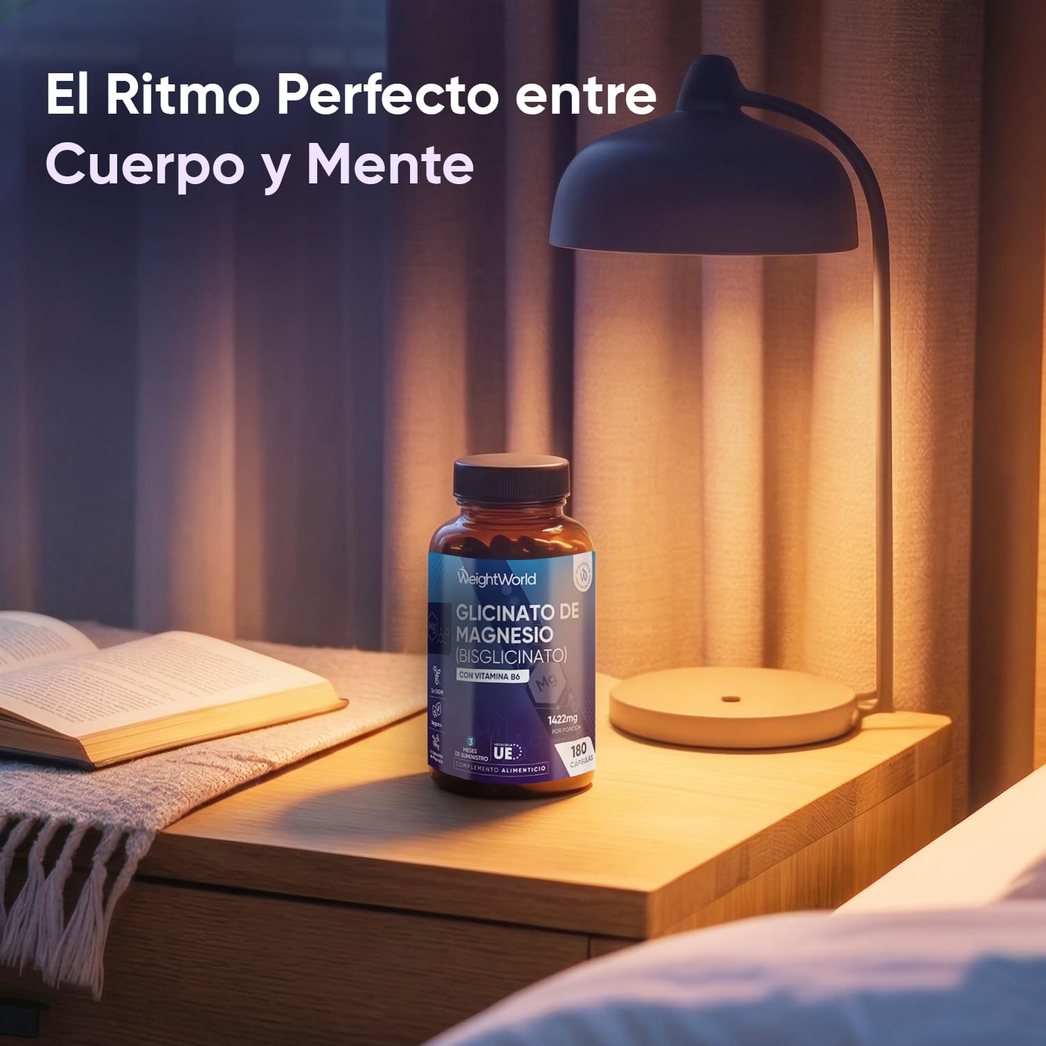 Glicinato de Magnesio 1422mg con Vitamina B6-180 Cápsulas Veganas que Aportan 200mg de Magnesio Puro - 3 Meses de Suministro, Sin OGM ni Estearato de Magnesio