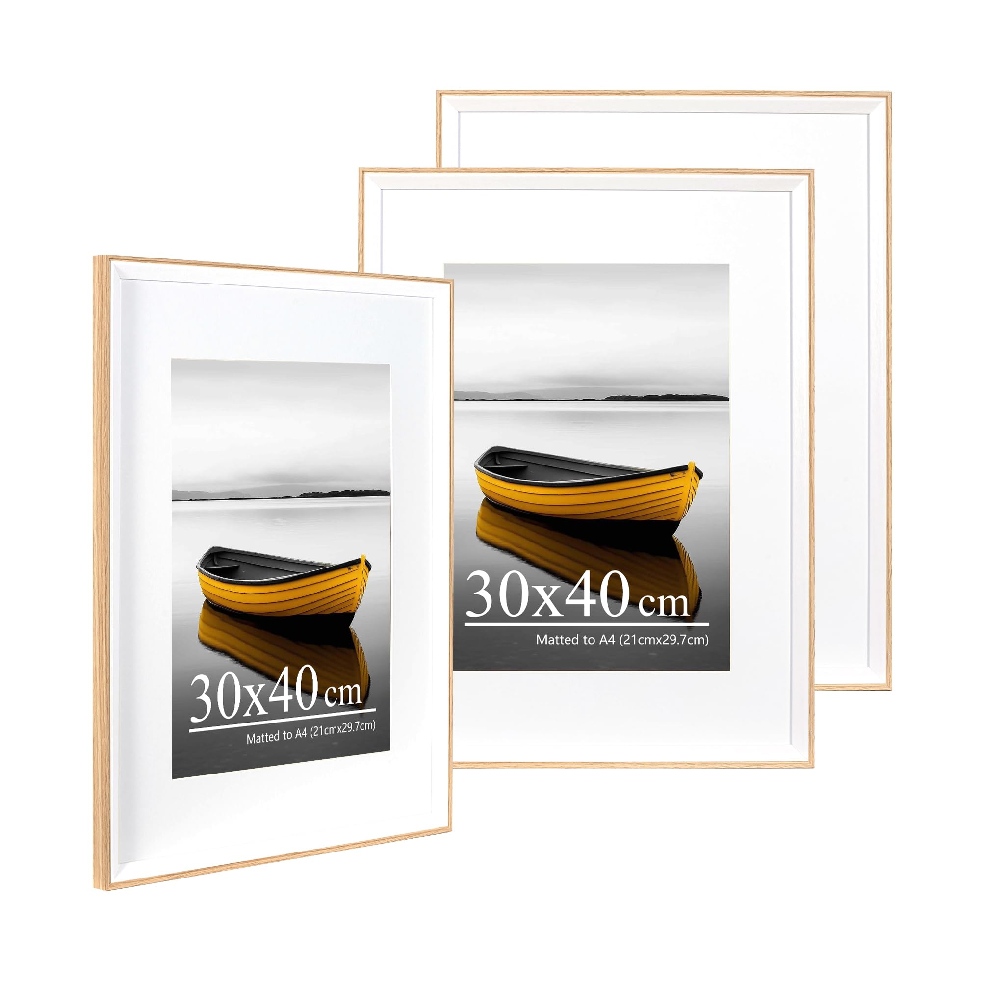 Baoee Oak White Two Tone Picture Frame 30×40Cm With A4 Mount,Set Of 3,Photo Frame With Acrylic Glass,Certificate Frame,Wall Mountable