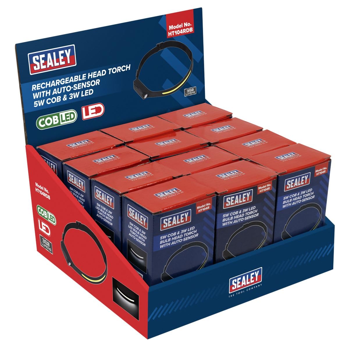 Sealey HT104RDB Rechargeable Head Torch Auto-Sensor 5W COB & 3W LED Box of 12
