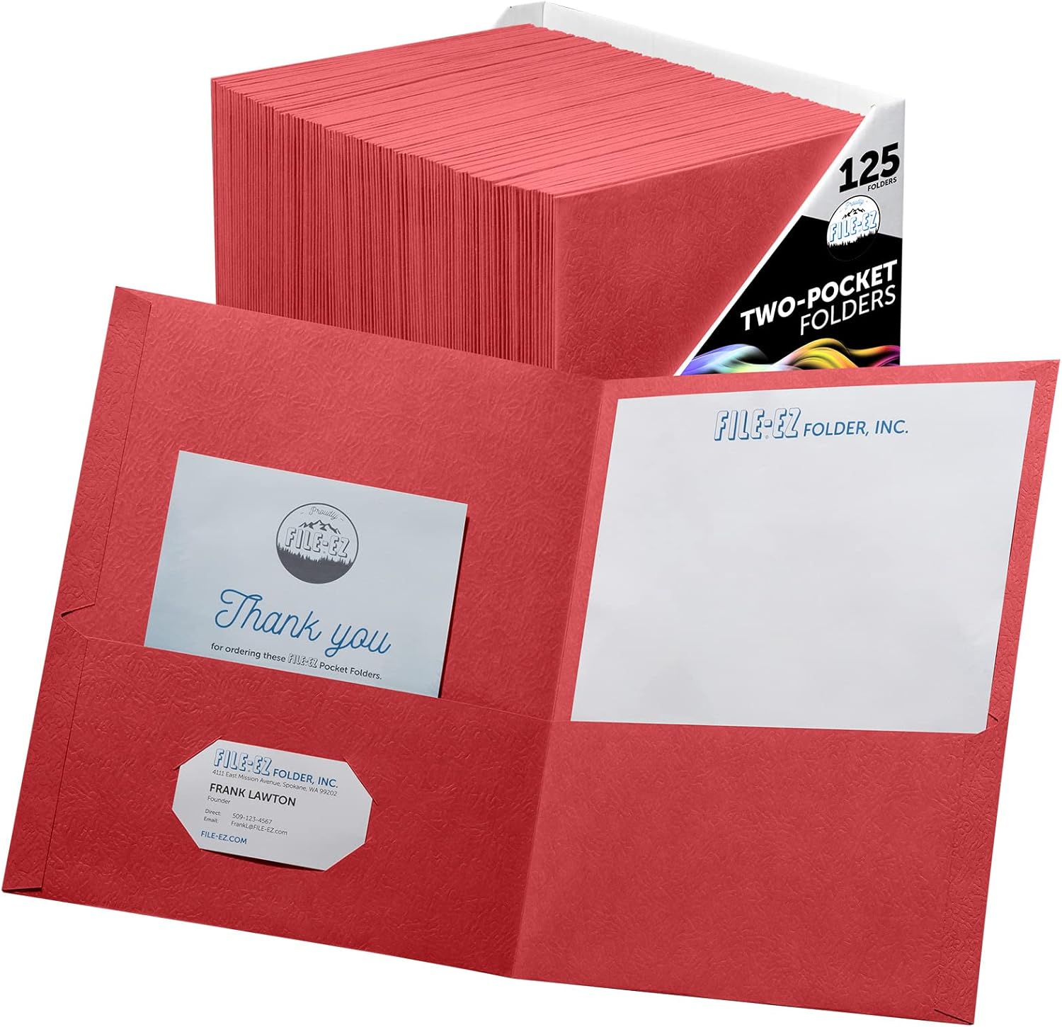 FILE-EZ Two-Pocket Folders, Red, 125-Pack, Textured Paper, Letter Size (EZ-32458)