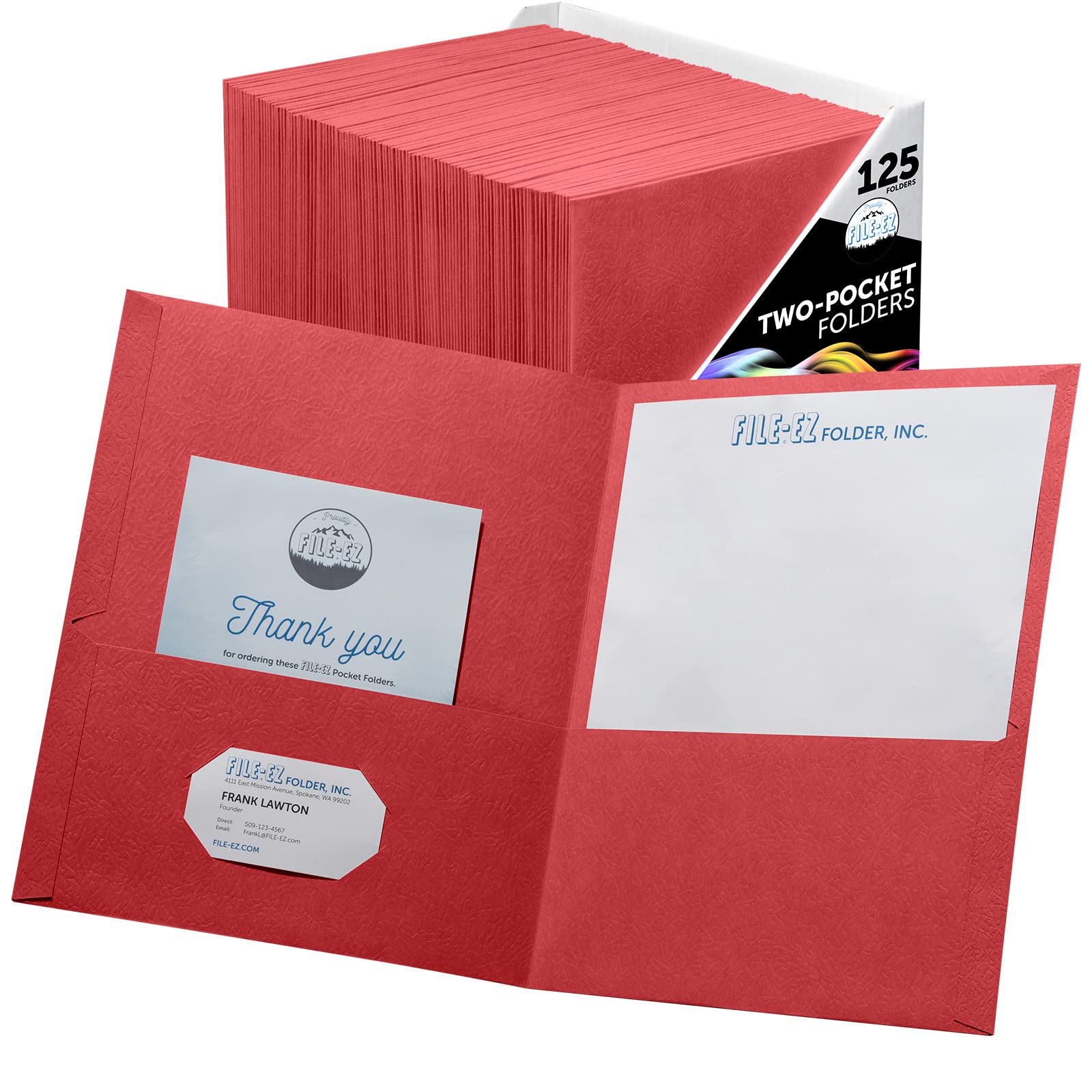 Amazon.com : FILE-EZ Two-Pocket Folders, Red, 125-Pack, Textured