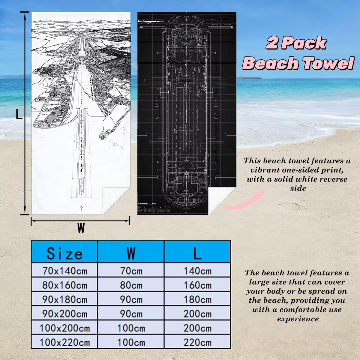 Toalla Playa 80x160 cm, Toalla Gimnasio Microfibra Secado Rapido, Juego de 2 Antiarena Toallas de Playa, Ligera Compacta Toallas Microfibra Grande para Viaje, Regalo Hombre Mujer (Paisaje) -4155