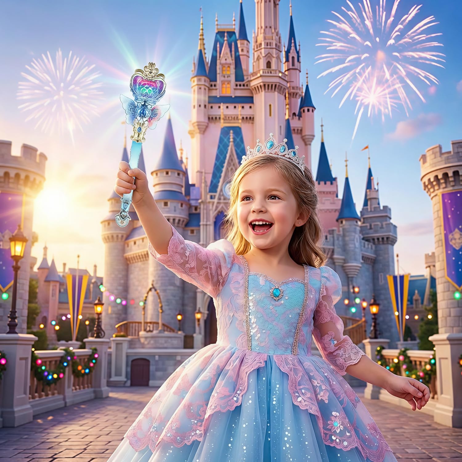 PATPAT® Light-Up Princess Magic Wand with Music, USB Rechargeable LED Fairy Magic Stick with Heart Crown & Angel Wings, Fantasy Role-Play Magical Stick Costume Party, Cosplay, Pretend Play & Gifting 4