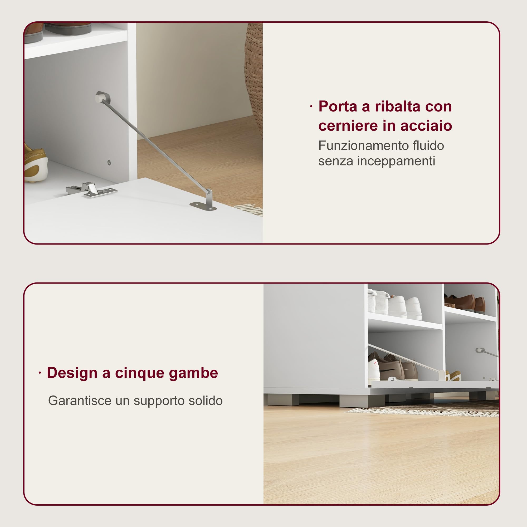 HOMCOM Set 4 in 1 Mobili da Ingresso con Appendiabiti, Specchio, Panca con Cuscini e Scarpiera per 8 Paia di Scarpe, Bianco