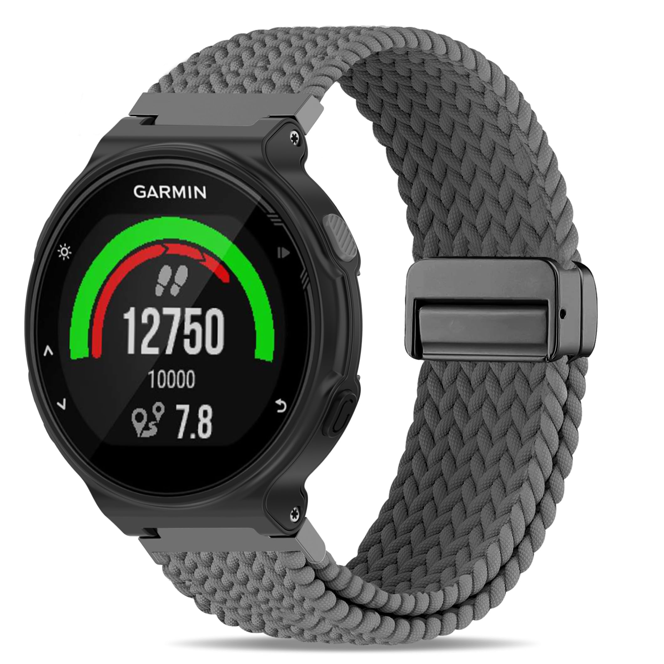 Farluya Braided Stretchy Nylon Magnetic Clasp WatchBand Compatible with Garmin Forerunner 235/220/230/620/630/735XT,Soft Adjustable Sport Strap for